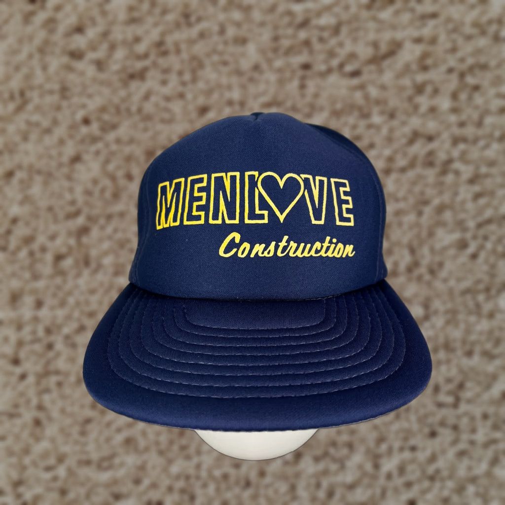Vintage Men Condtruction Hat Cap Snap Back One Size Adult Blue Cotton Polyester Size ONE SIZE - 1 Thumbnail