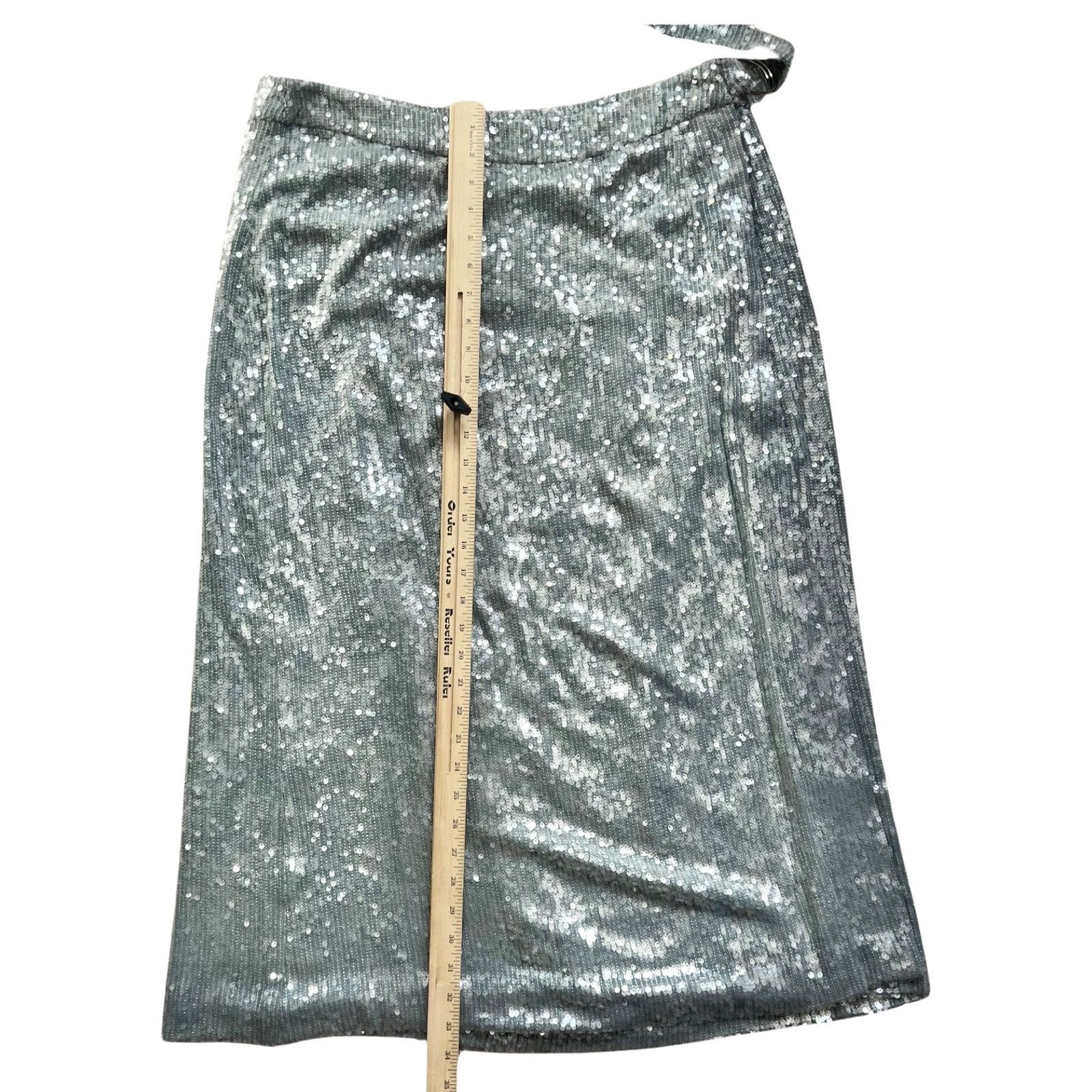 Sally Lapointe Blue Sequin Belt Wrap Midi Skirt 18 New Tags, Women's (Size 36) — image 5 of 6