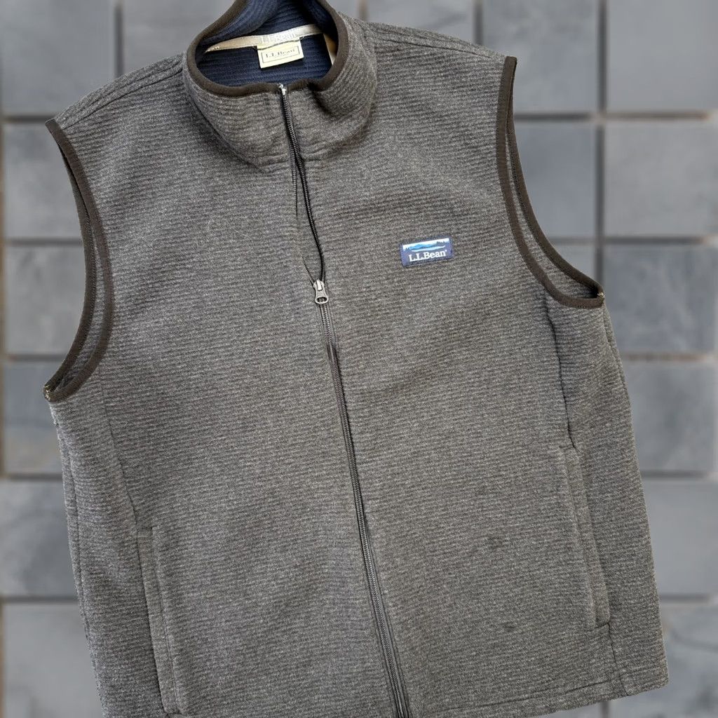 Vintage LL Bean Vest Men Medium Gray Lakewashed Double Knit Ribbed Zip Up Sweater Casual Size US M / EU 48-50 / 2 - 1 Thumbnail