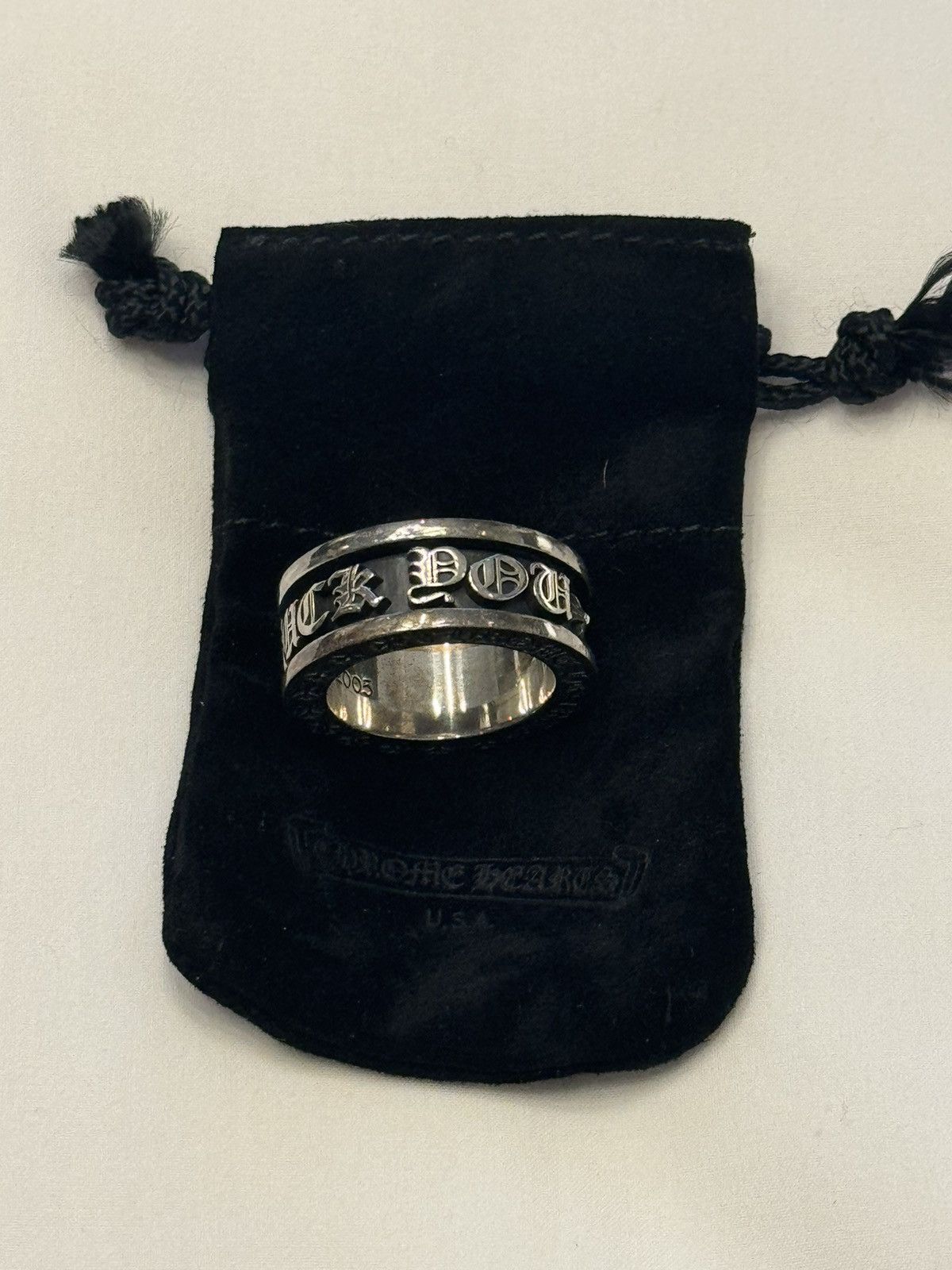 image of Chrome Hearts “Fuck You” Spinner Ring in Black, Men's