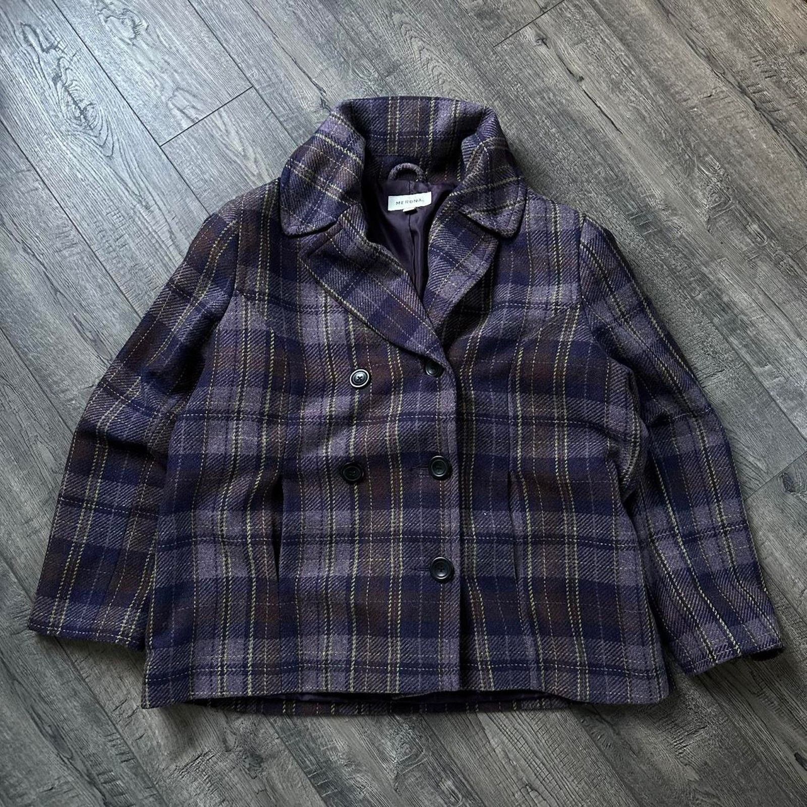 Vintage Vintage Y2K Purple Plaid Double Brest Peacoat Blazer Jacket Size XL / US 12-14 / IT 48-50 - 4 Thumbnail