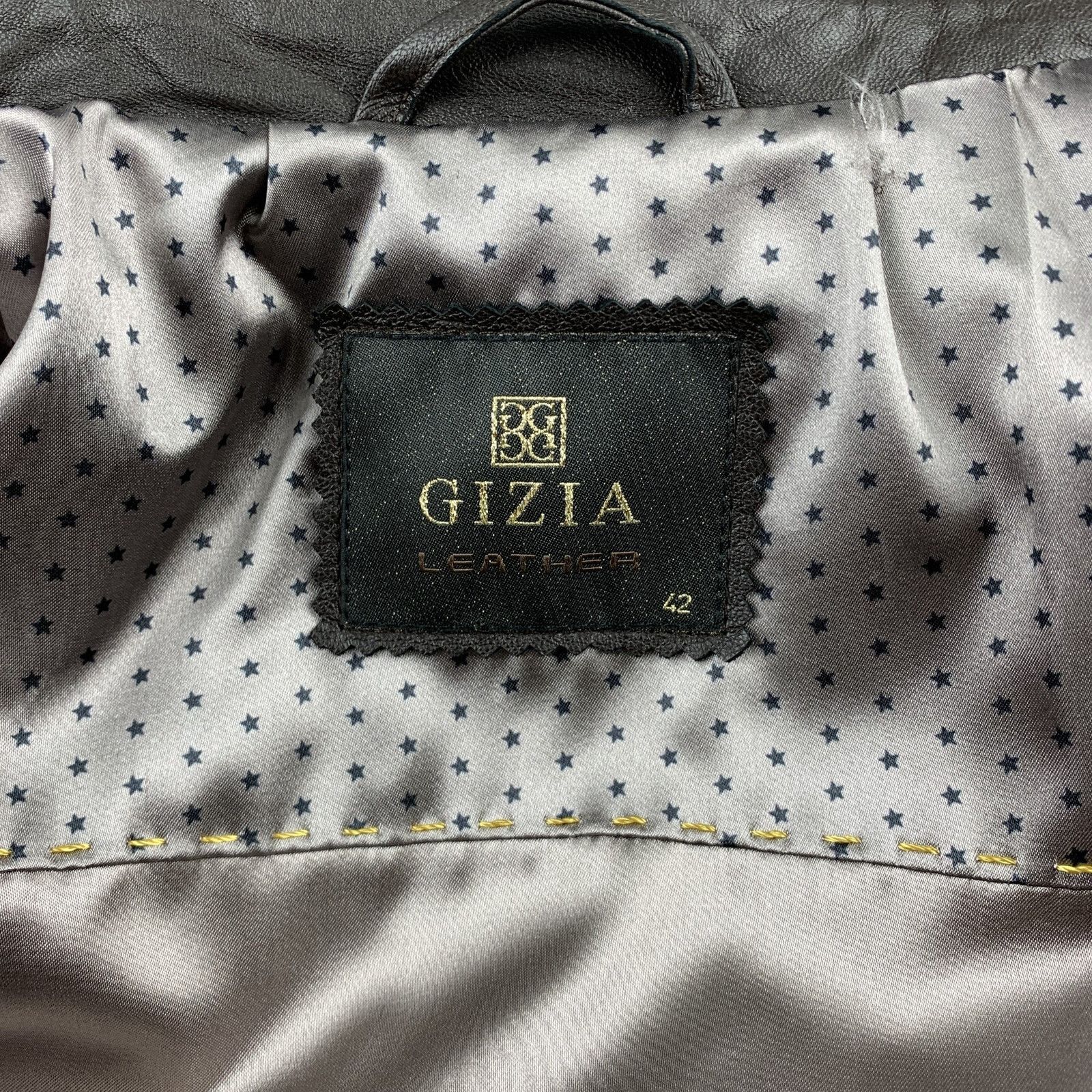 Other GIZIA 6 Brown Leather Bumble Bee Embellishment Zip Up Jacket Size M / US 6-8 / IT 42-44 - 5 Thumbnail