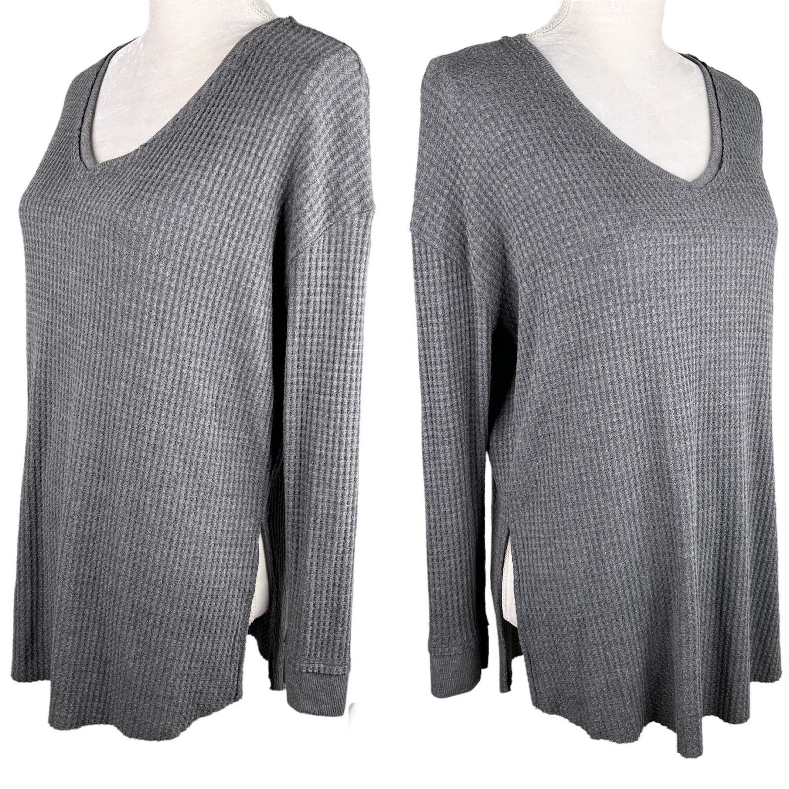 Other Altar'd State Thermal Top Charcoal Gray Waffle Small New Size S / US 4 / IT 40 - 2 Thumbnail