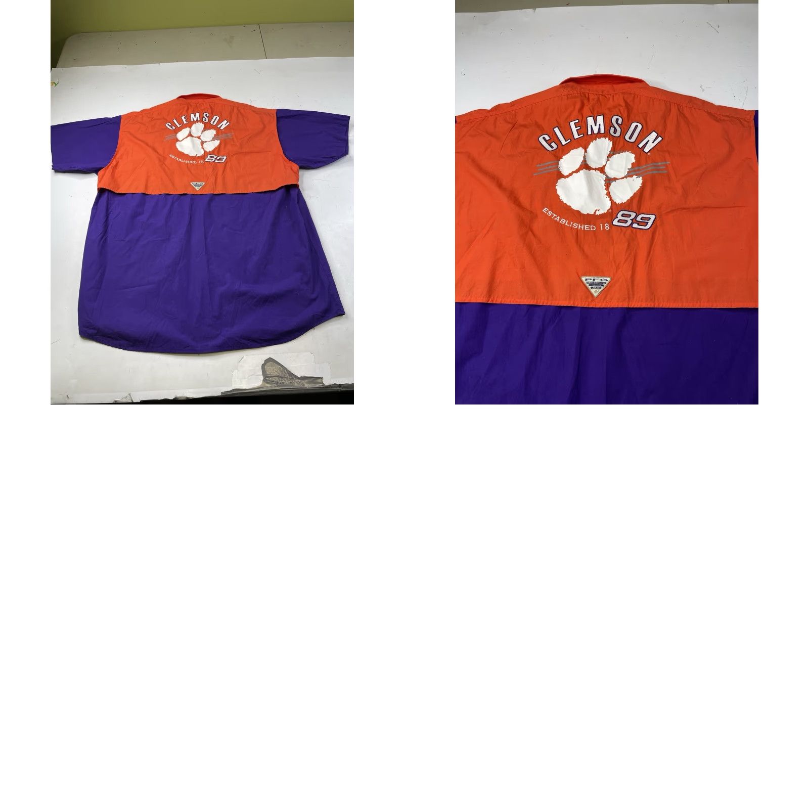NCAA Columbia Shirt Mens XL Orange Purple Clemson Tigers Button Up NCAA vented Breathable Pockets Embroidered Multicolor Casual Sports University 90s? Size US XL / EU 56 / 4 - 8 Thumbnail
