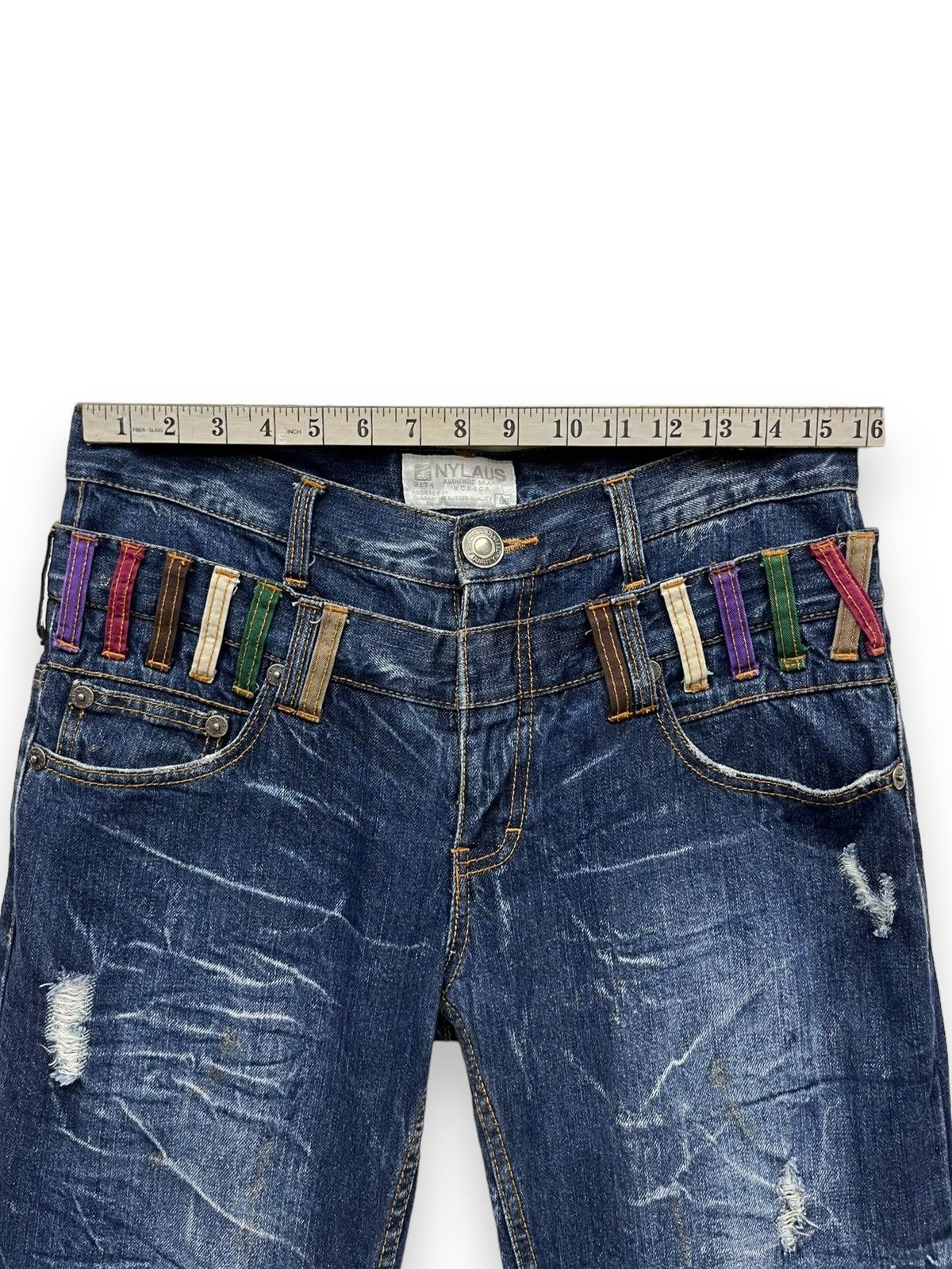 Fragment Design NYLAUS Punk Double Waist Brilliant Blue Silver Splash Denim Size US 31 - 20 Thumbnail