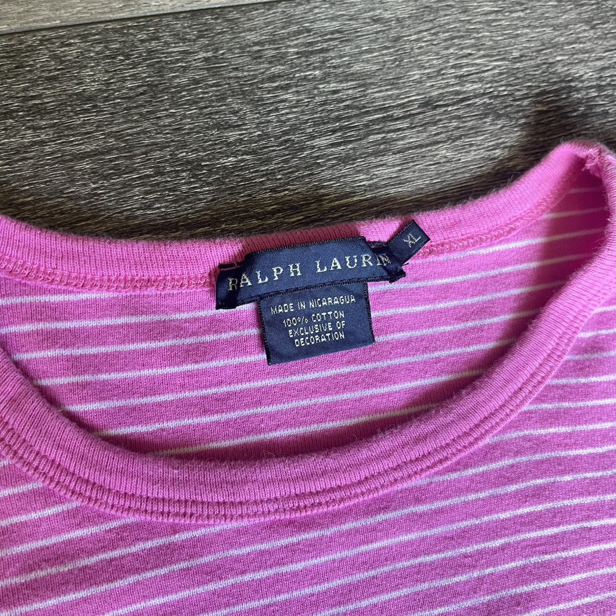 Polo Ralph Lauren Vintage 1990s Polo Ralph Lauren Pink Striped Ringer Logo Tee Size L / US 10 / IT 46 - 3 Thumbnail