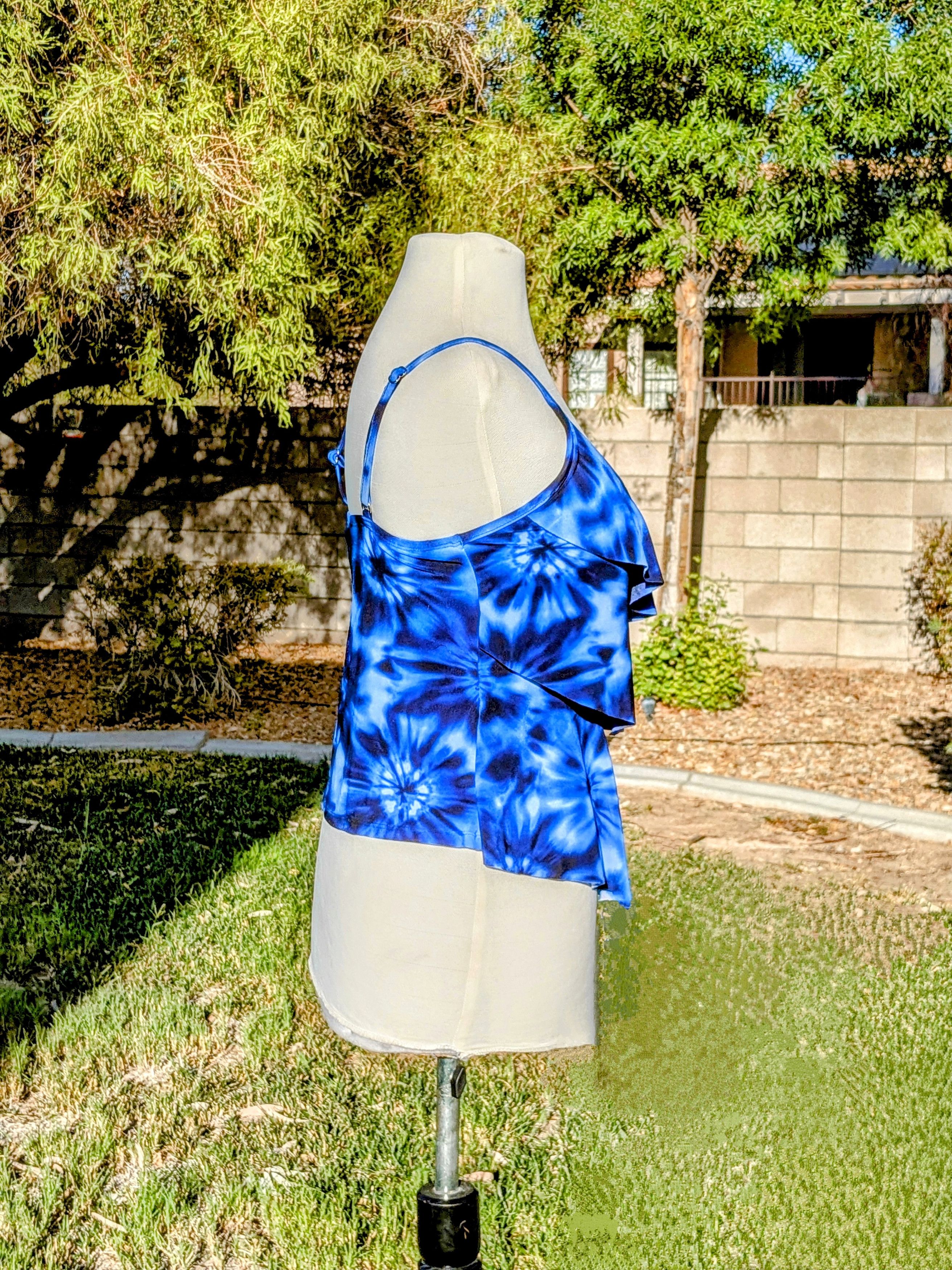 Designer Aqua Green Ruffle Tiered V-Neck Tankini Swim Top Size S / US 4 / IT 40 - 2 Thumbnail
