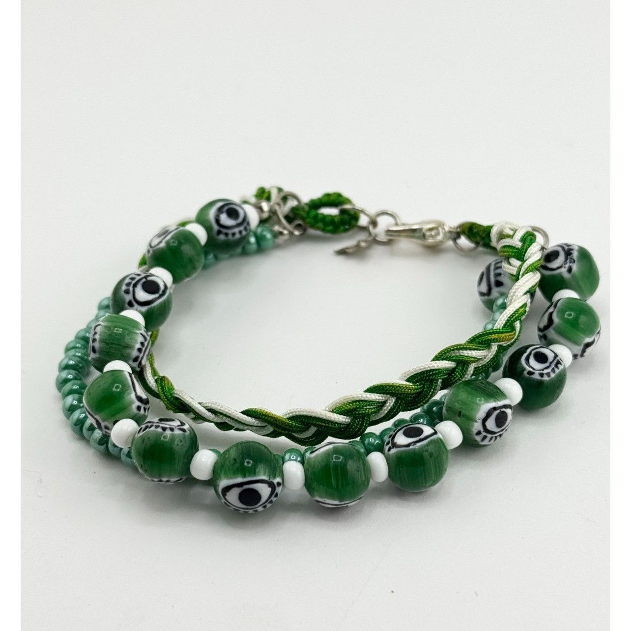Vintage Vintage green glass evil eye beaded three strand braided bra Size ONE SIZE - 2 Thumbnail