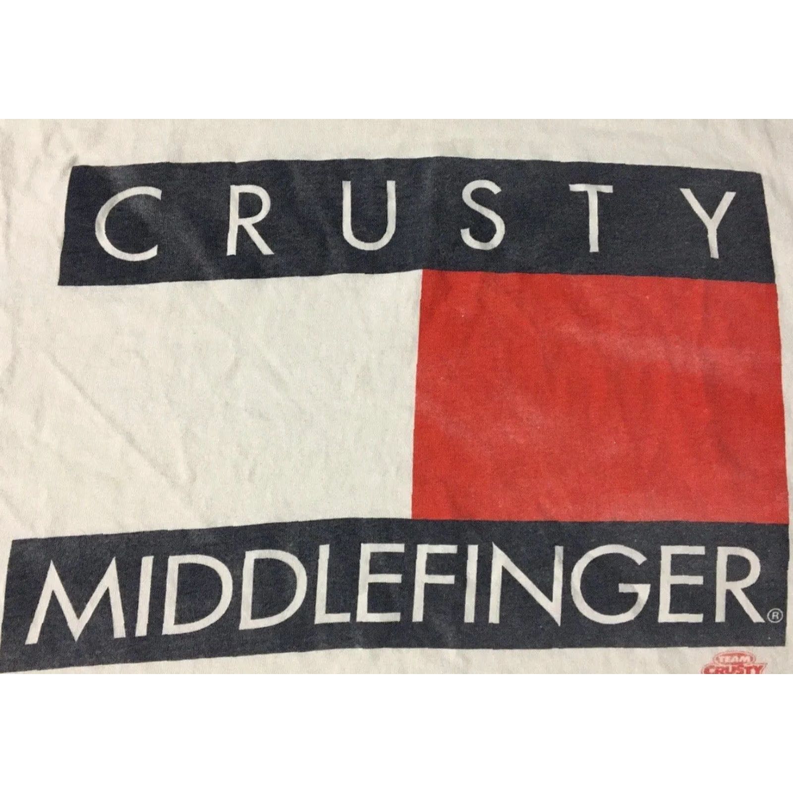Rusty Vtg 90s Crusty Middle Finger Faded Tommy Flag Shirt XXL Funny Crude Joke Grunge Shirt Mens 2XL White USA Parody Distressed Style Size US XXL / EU 58 / 5 - 3 Thumbnail