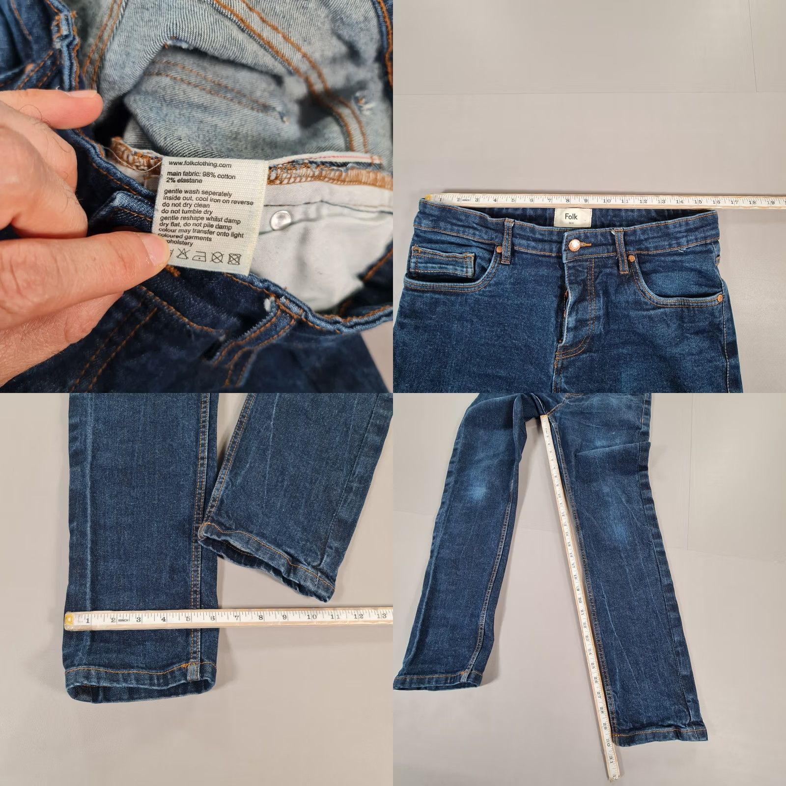 Folk Folk Jeans Mens Slim Fit Stretch Denim Selvedge Blue W32 L30 Size US 32 / EU 48 - 8 Thumbnail