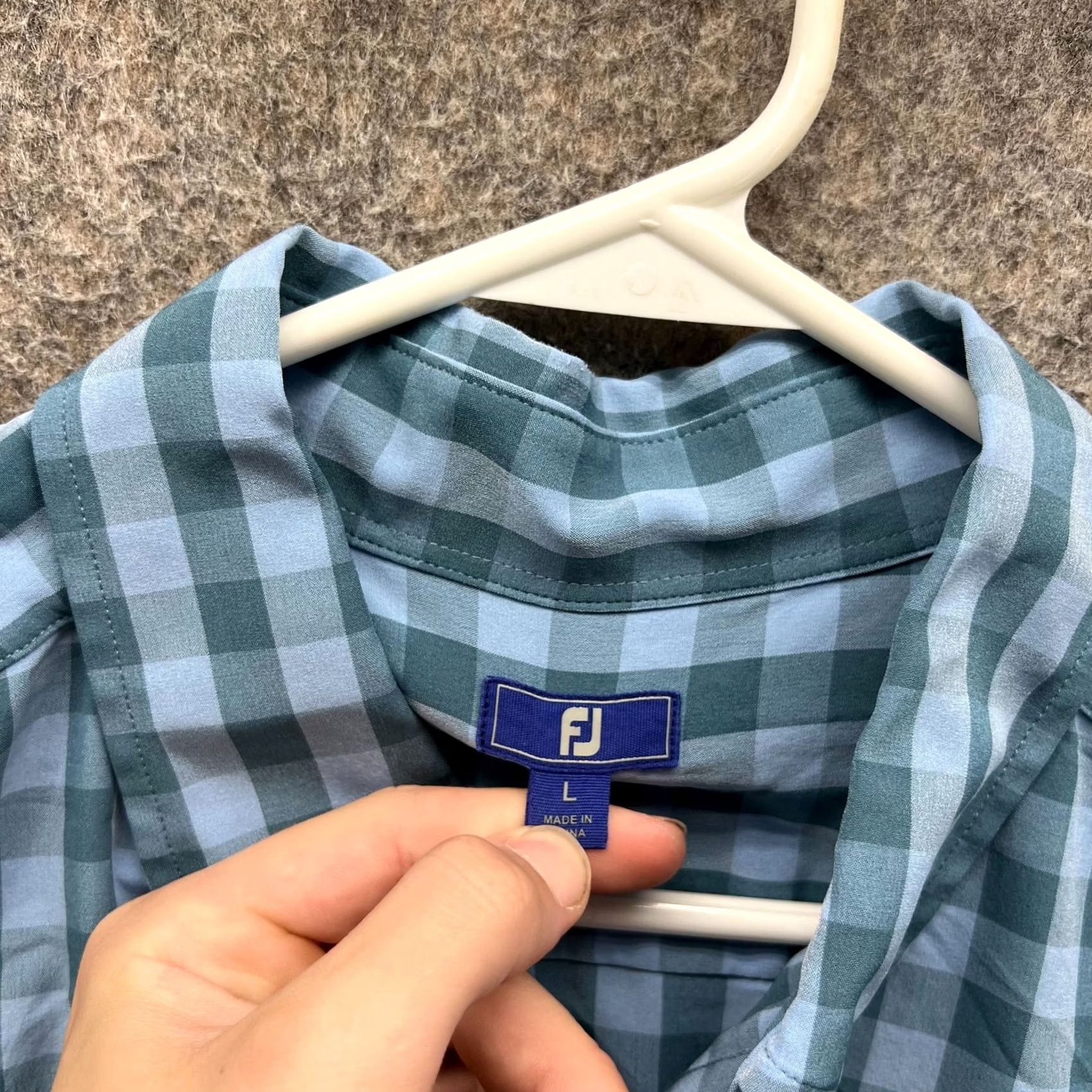 Footjoy FootJoy Shirt Men L Adult Blue Check Button-Down Polyester Spandex Casual Button-Up Casual Wear 4-Season Size US L / EU 52-54 / 3 - 7 Thumbnail
