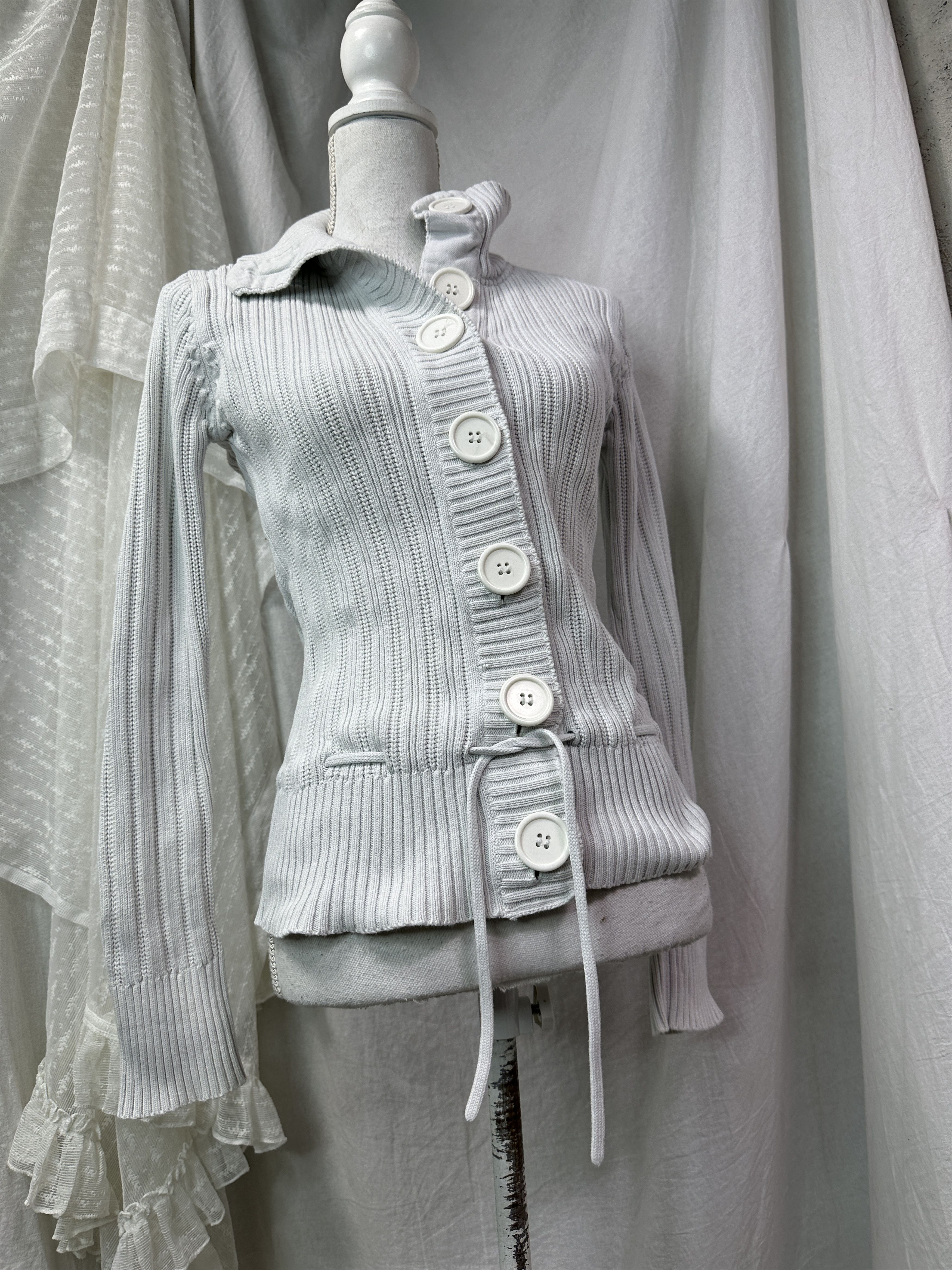 Vintage Vintage Avant Garde Cottage Ribbed Button Up Sweater Y2K Size S / US 4 / IT 40 - 1 Thumbnail