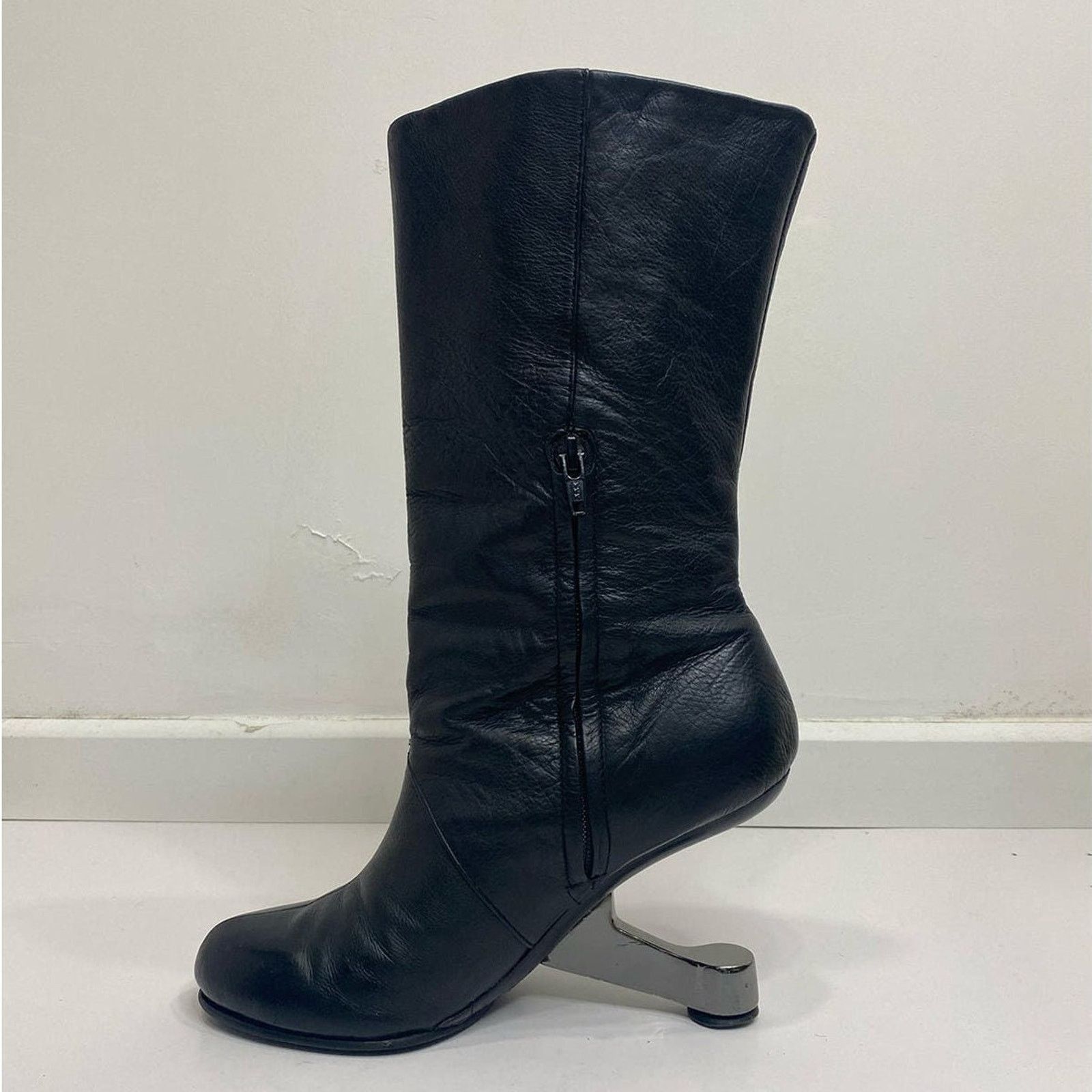 UNITED NUDE Archive Eamz Heel Mid Calf Leather Boots Size US 7 / IT 37 - 3 Thumbnail