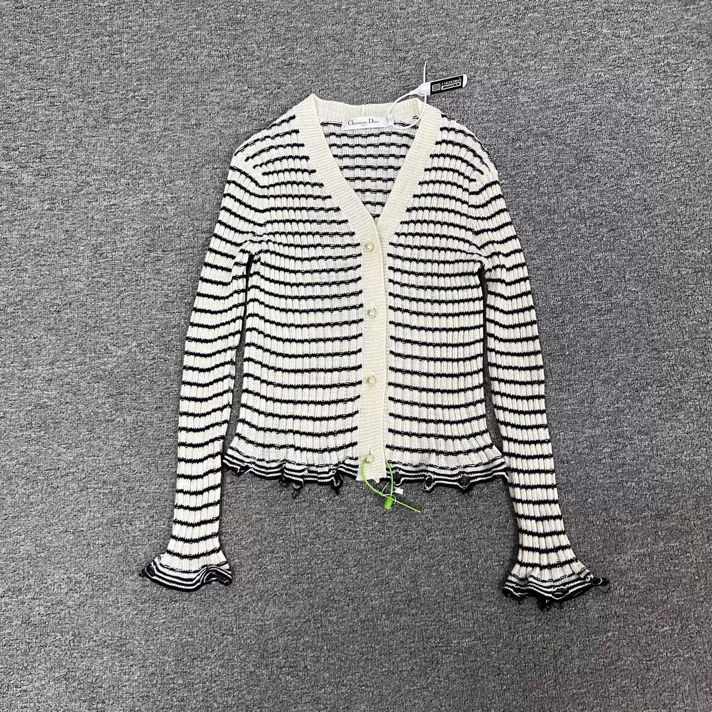 Dior Striped Bee Embroidered Cardi & Vest Distressed Ruffled