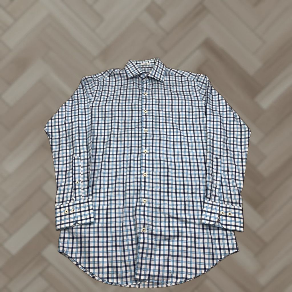 Peter Millar Peter Millar Mens Button-Up Plaid Shirt M Blue Long Sleeve Size US M / EU 48-50 / 2 - 1 Thumbnail