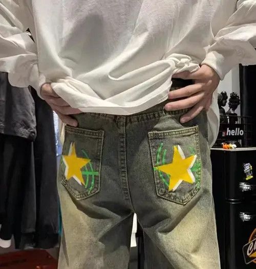 VIBE Retro yellow mud color design star embroidered jeans Size US 32 / EU 48 - 7 Thumbnail