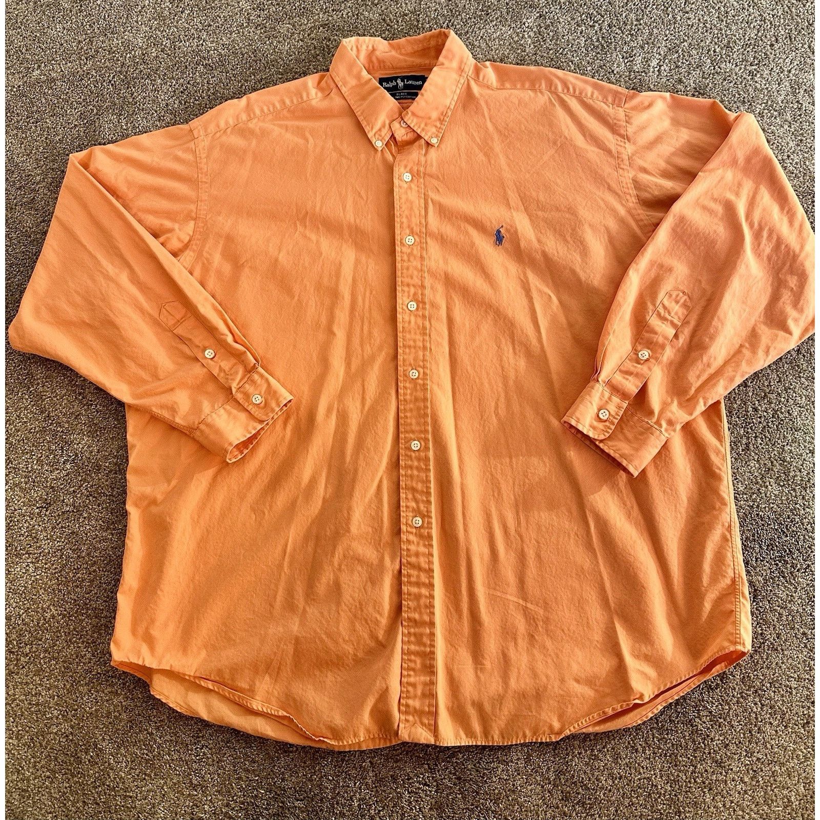 Ralph Lauren Vintage Polo Ralph Lauren Blake Shirt Orange Blue Pony 2XL Size US XXL / EU 58 / 5 - 2 Thumbnail
