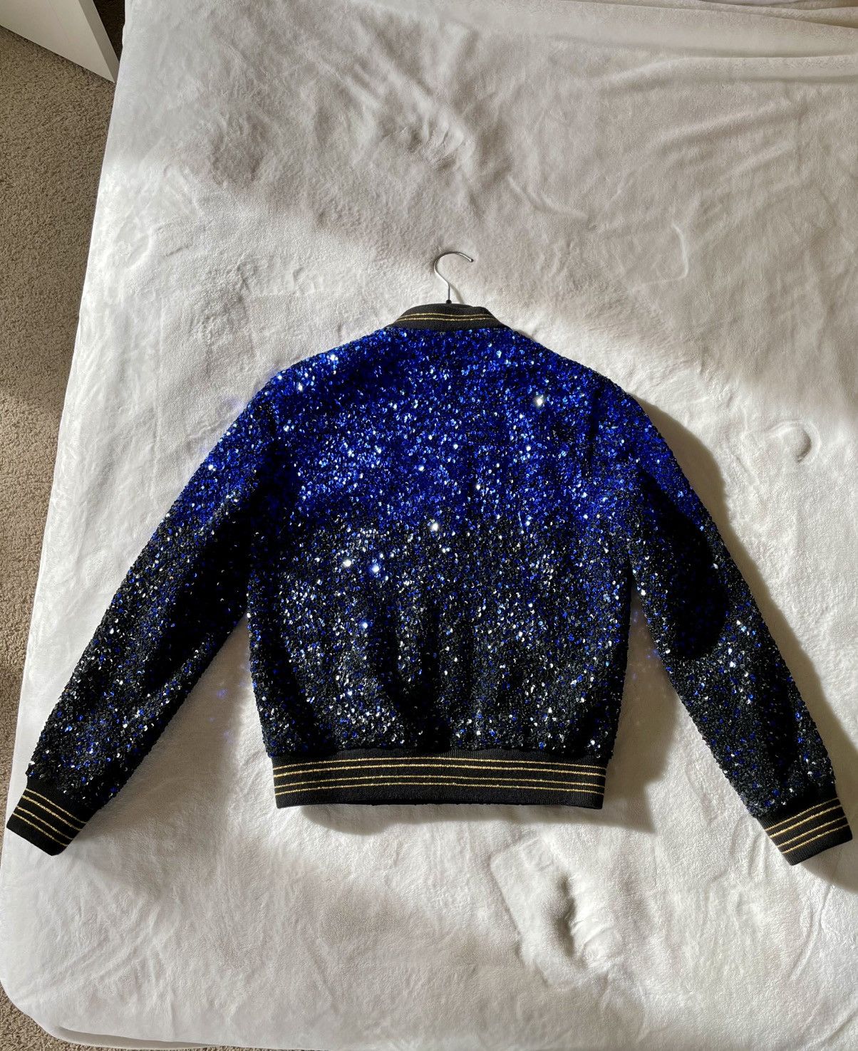 Saint Laurent Paris Saint Laurent Paris Teddy Varsity Sequin Bomber Jacket Blue Size US XS / EU 42 / 0 - 15 Thumbnail