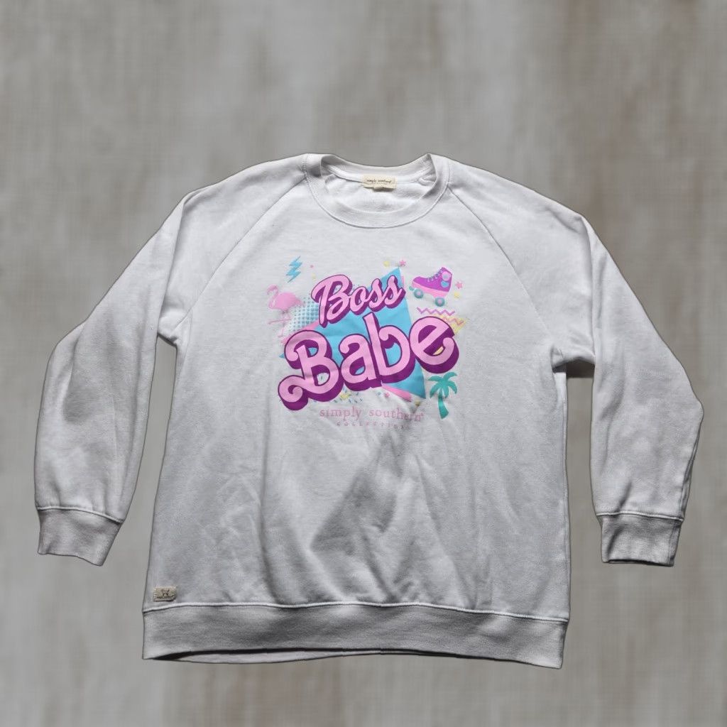 Vintage Simply Southern Boss Babe Sweatshirt Crewneck 80s Adult Women's XL White Girls Size XL / US 12-14 / IT 48-50 - 1 Thumbnail