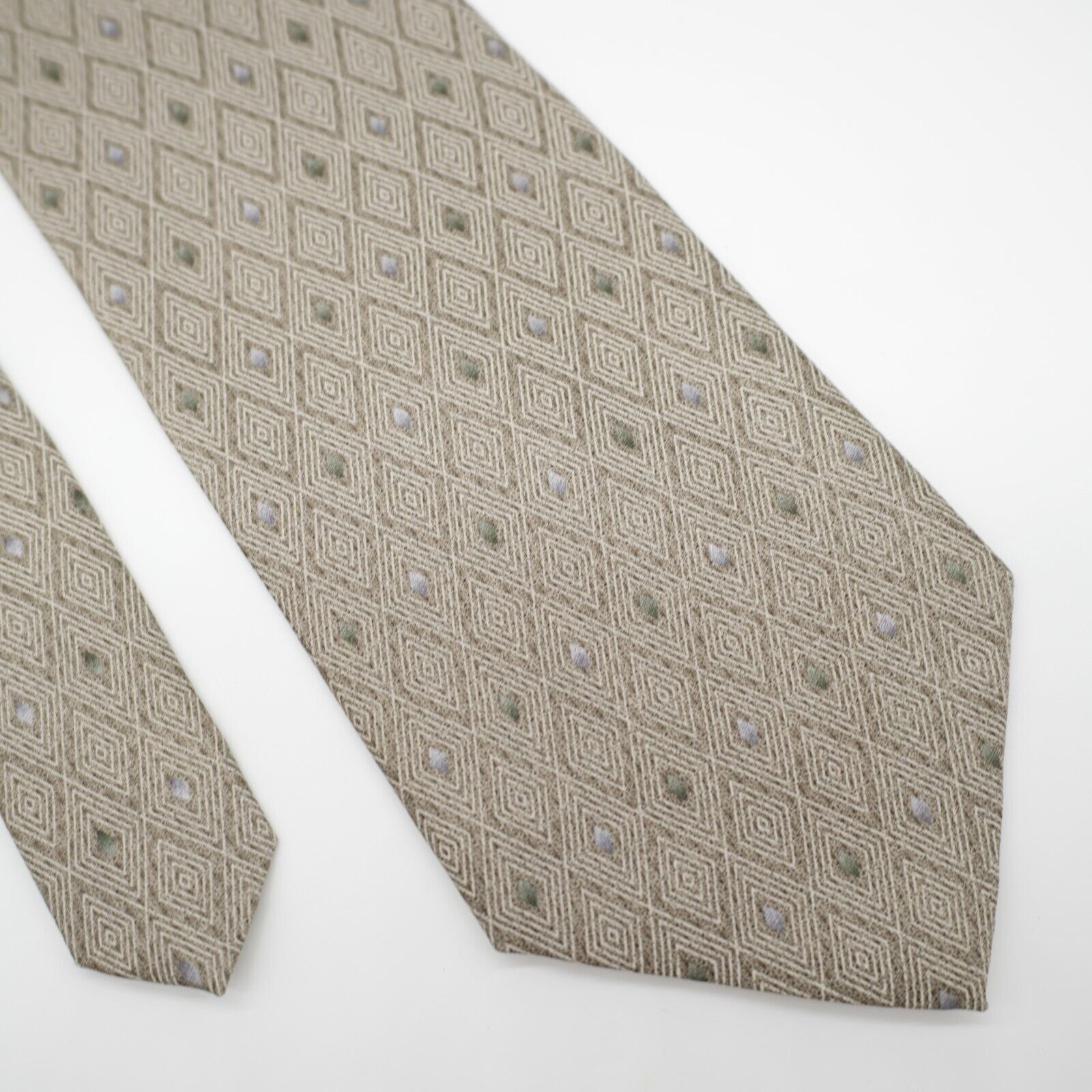 Stafford Stafford Executive Tan Green Geometric Print Wide Silk Tie Size ONE SIZE - 1 Thumbnail