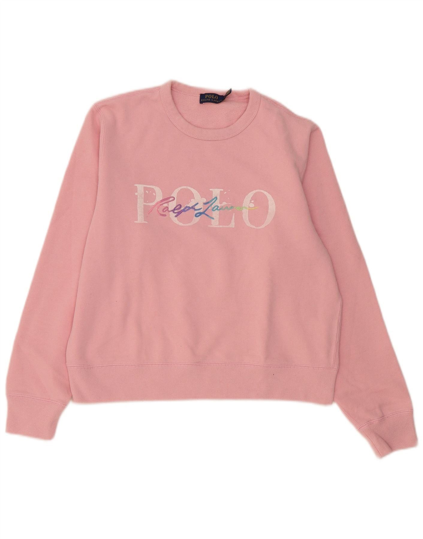 Polo Ralph Lauren Womens Graphic Sweatshirt Jumper UK 16 Large Pink Cotton Size M / US 6-8 / IT 42-44 - 1 Thumbnail