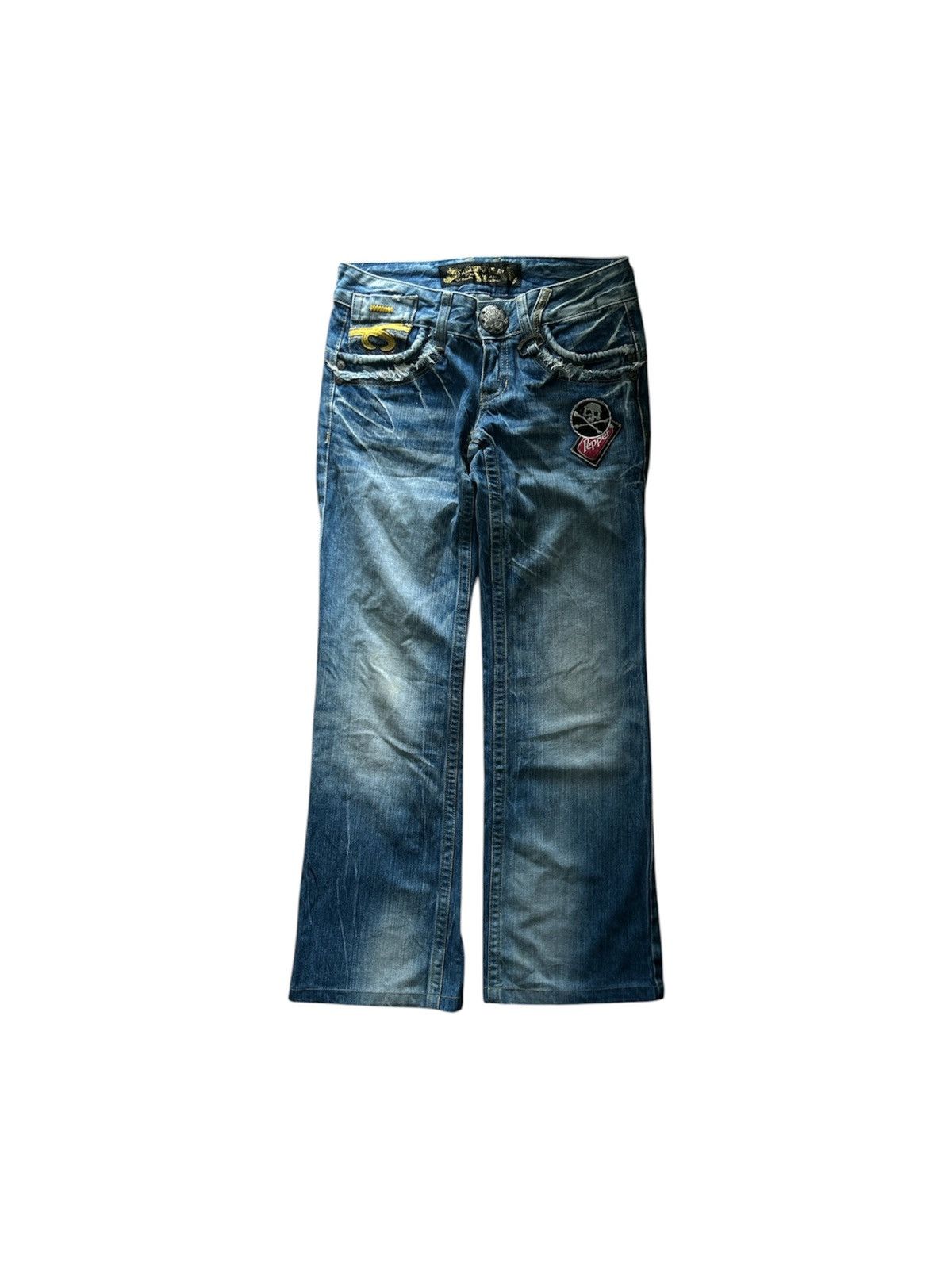 Japanese Brand Red Pepper Jeans Embroidered Skull Patch Distres Denim Flare Size US 29 - 1 Thumbnail