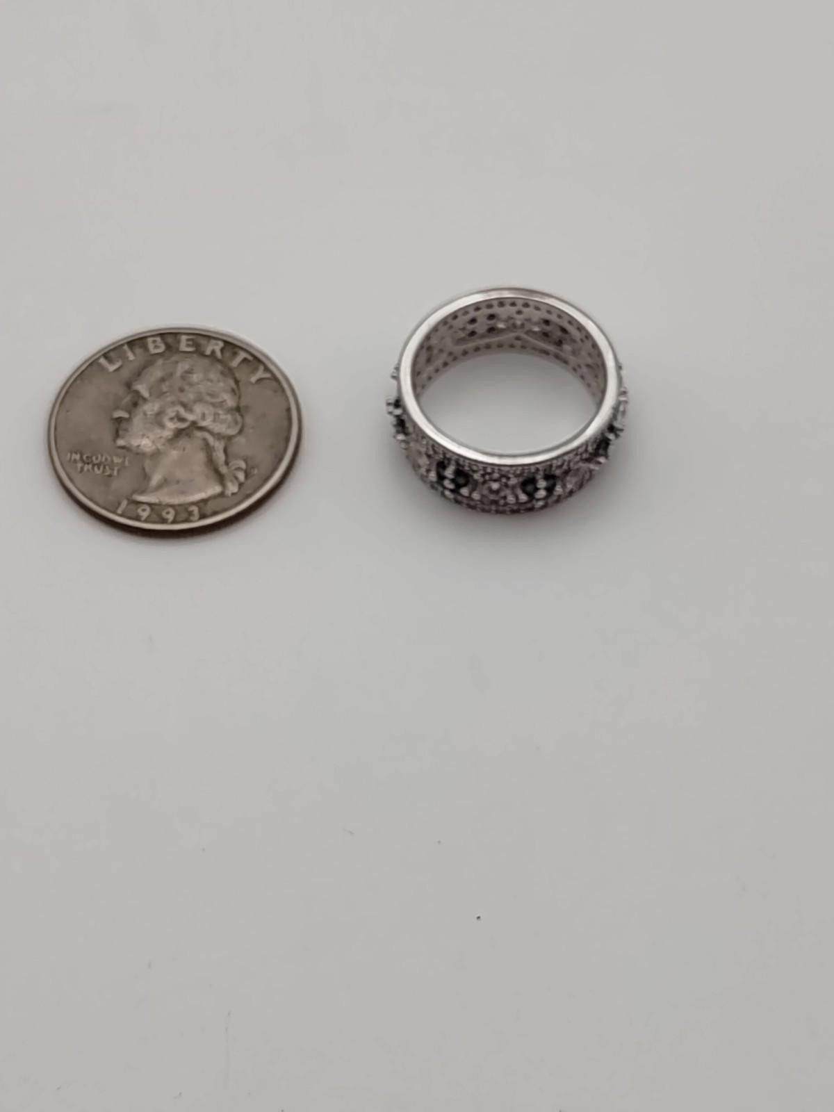 The Unbranded Brand Sterling Silver Blue & Clear Stone Wide Band Ring Size 8 Size ONE SIZE - 3 Thumbnail