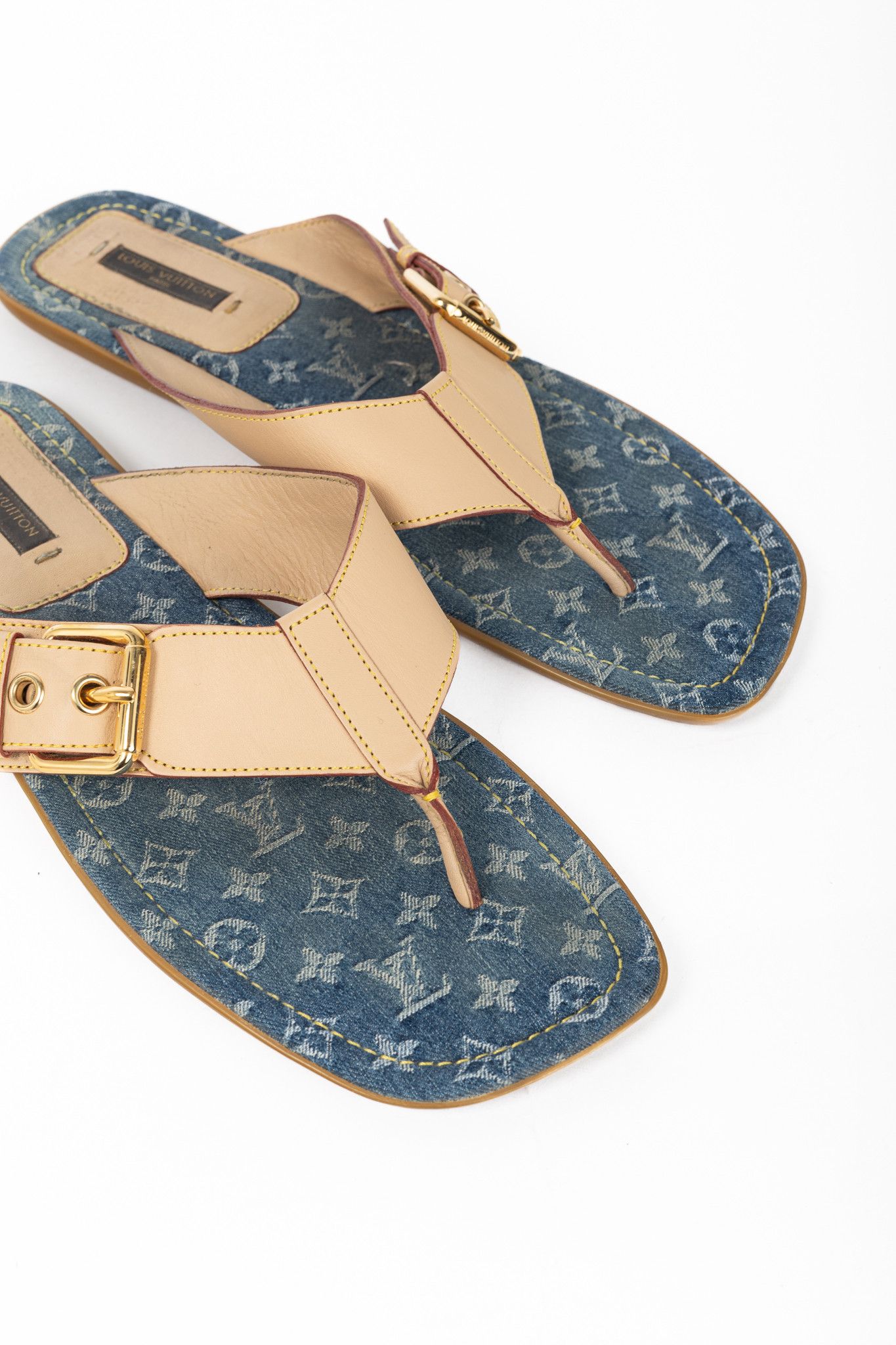 Louis Vuitton Louis Vuitton Buckled-Leather & Monogram Denim Thong Sandals Size US 8 / IT 38 - 7 Thumbnail