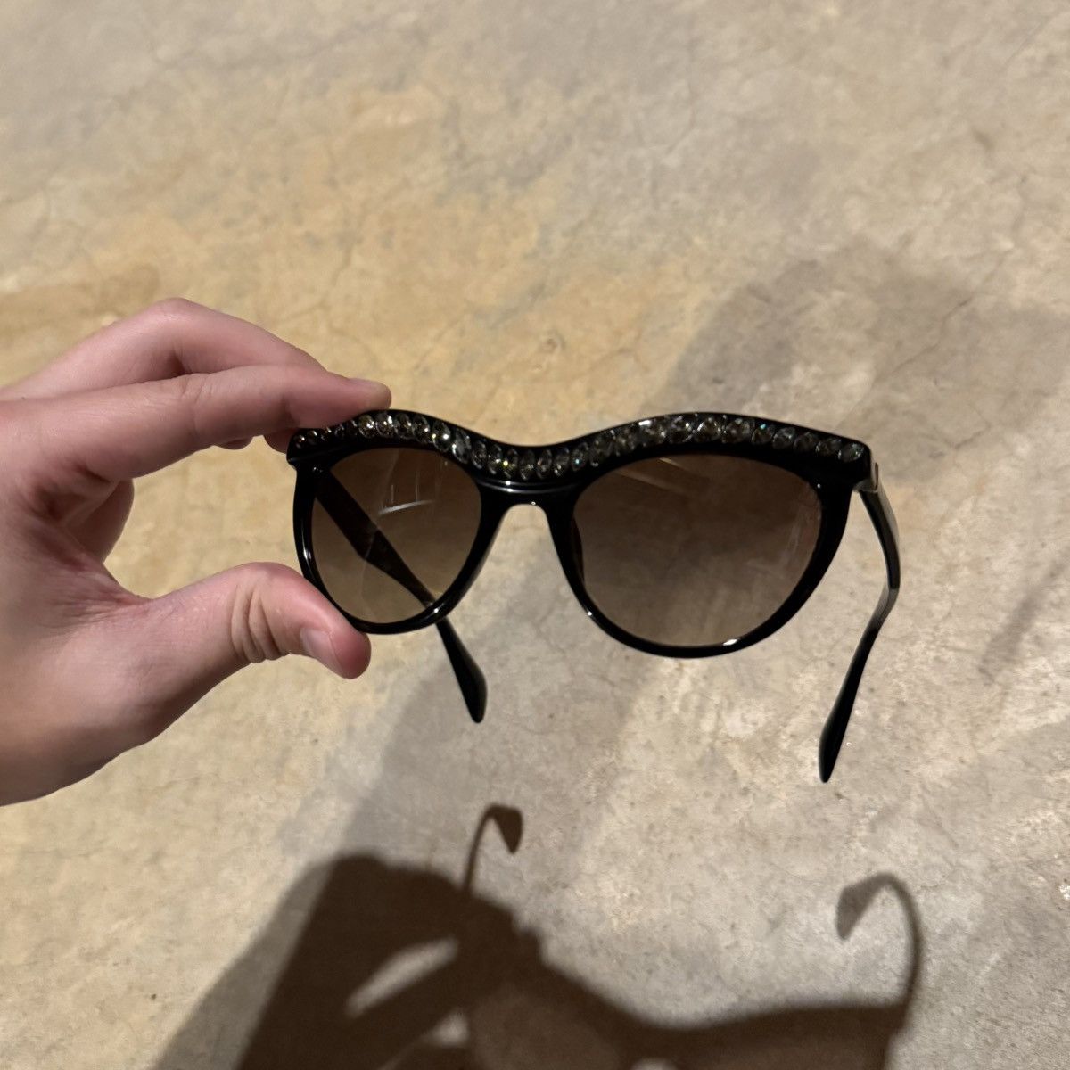 Prada Prada Cat Eye Crystal Sunglasses Black Havana SPR 04P Size ONE SIZE - 6 Thumbnail