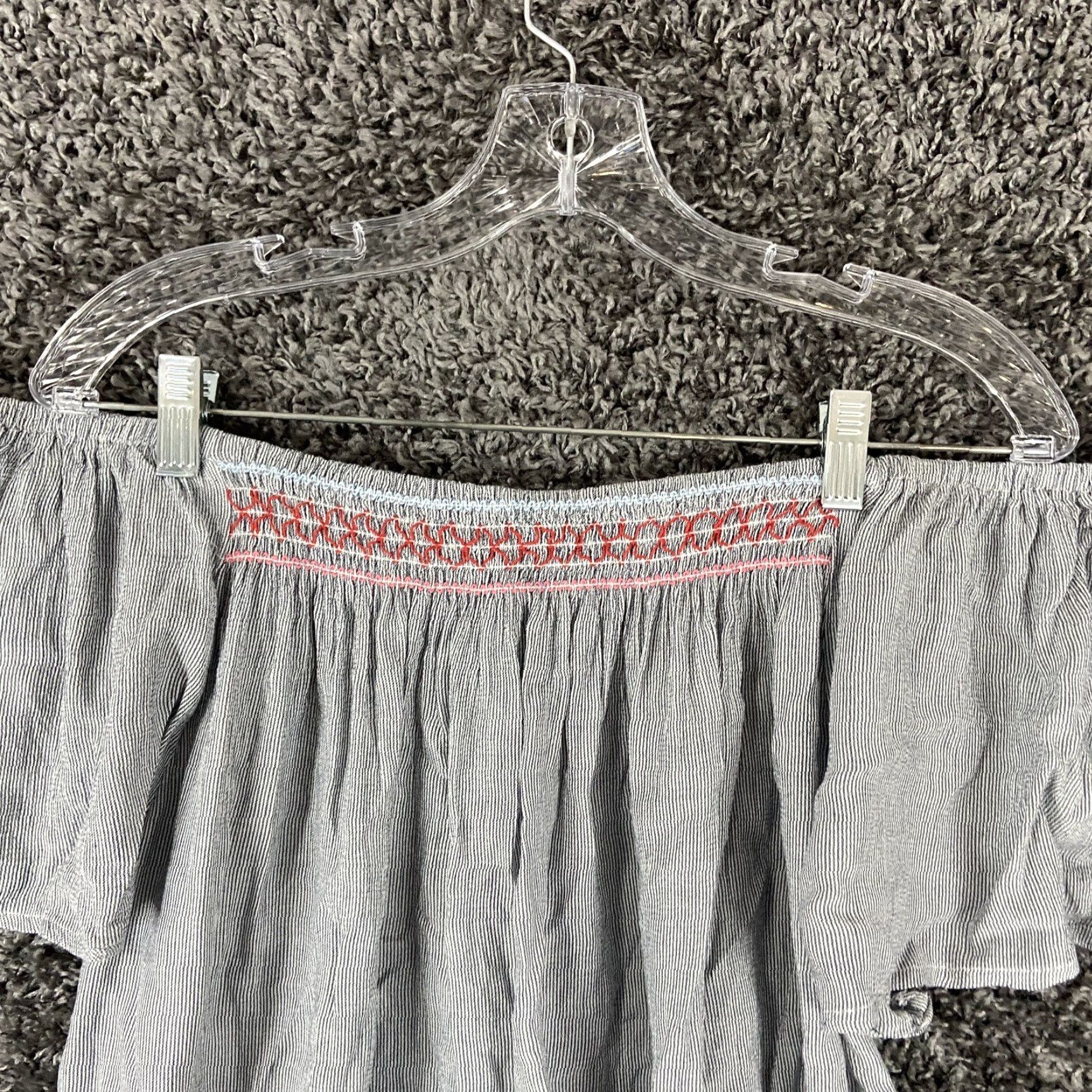 Vintage Maurices Shirt Women 2XL Off-Shoulder Bohemian Pink Embroidered Striped Blue Pattern Size XXL / US 16-18 / IT 52-54 - 6 Thumbnail