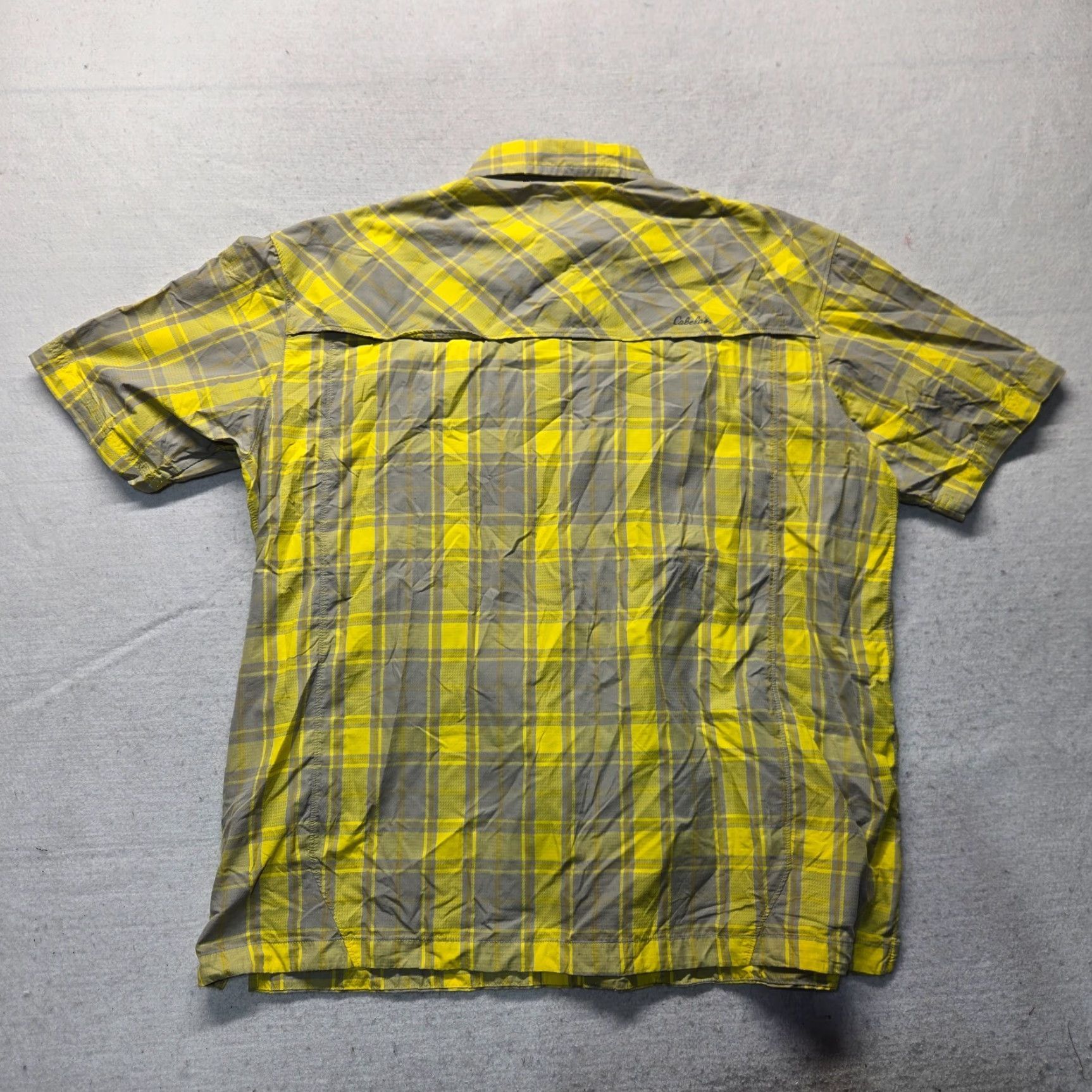 Vintage Cabela's Shirt Button-Up Plaid Yellow Nylon Breathable Pocket Vented Short Sleeve Adult Mens XL Size US XL / EU 56 / 4 - 7 Thumbnail