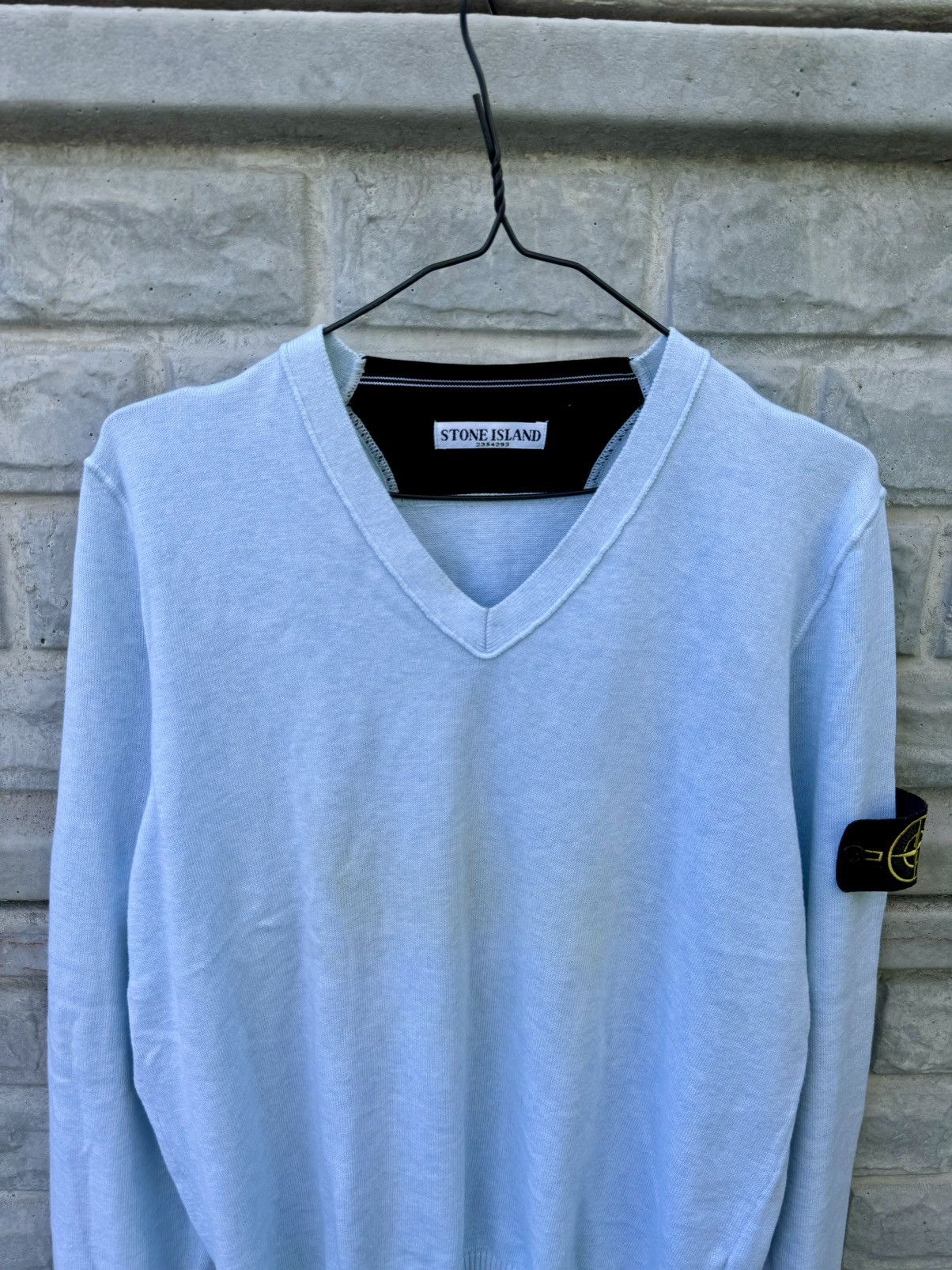 Massimo Osti × Stone Island × Vintage Vintage Stone Island Knitted Baby Blue Sweater 90s Size US L / EU 52-54 / 3 - 2 Thumbnail
