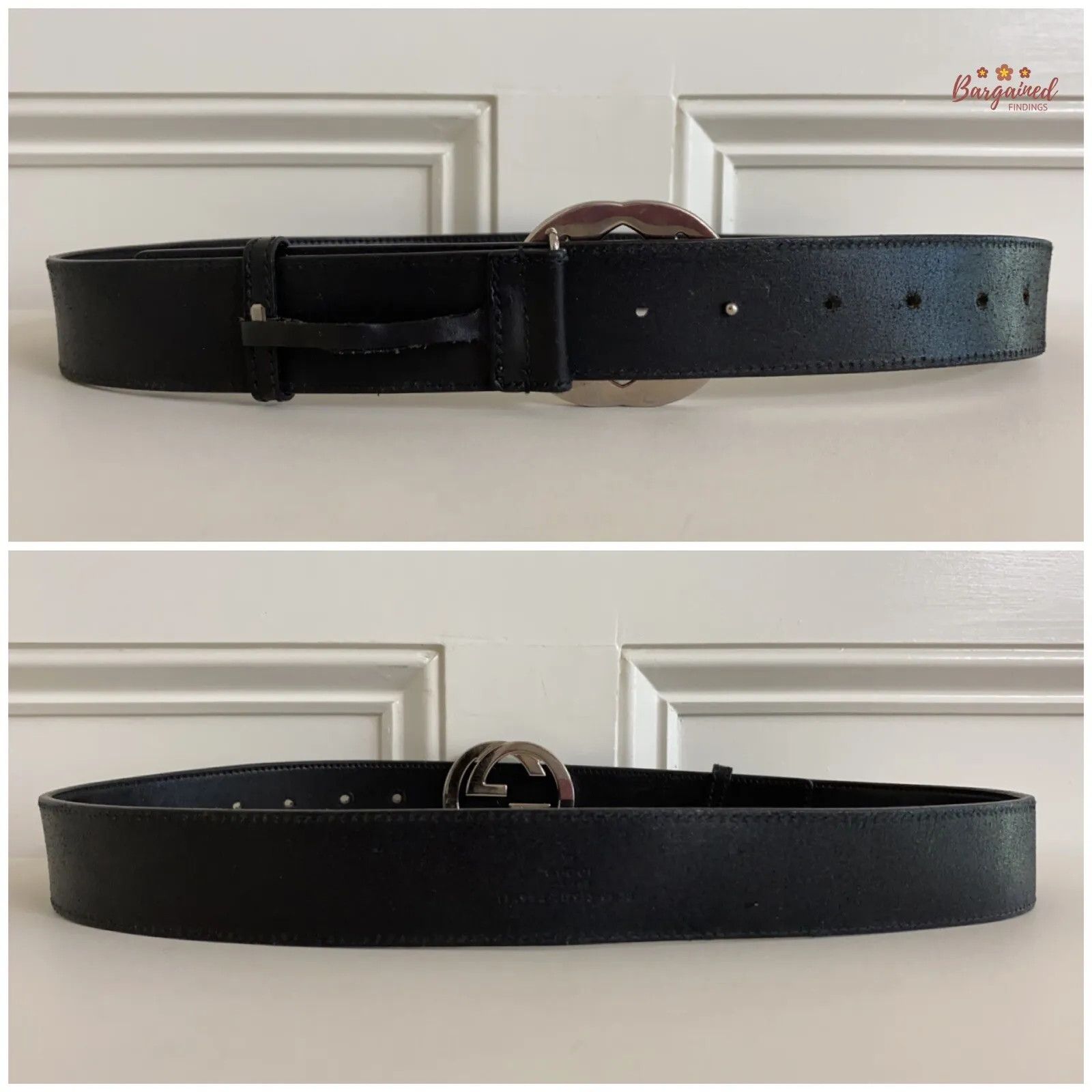 Gucci Gucci Calfskin Leather Silver Interlocking G Buckle Belt Size 34 - 6 Thumbnail