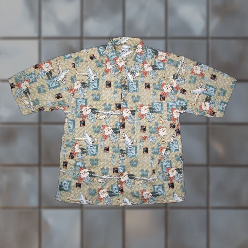 RVCA VINTAGE Ocean Pacific OP Sport Men's Medium Beige Short Sleeve Hawaiian Shirt Size US M / EU 48-50 / 2 - 1 Thumbnail