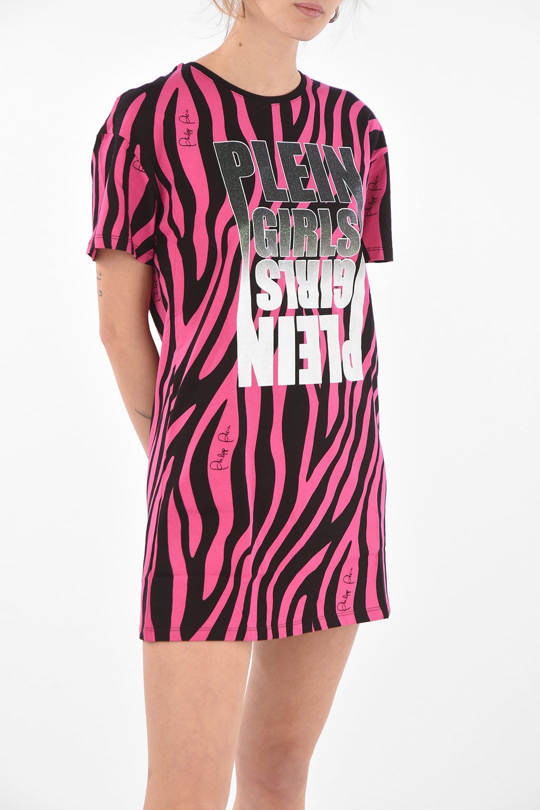 Philipp Plein og1mm0824 Zebra Plein Mini Tee Dress in Multicolor Size M / US 6-8 / IT 42-44 - 4 Thumbnail