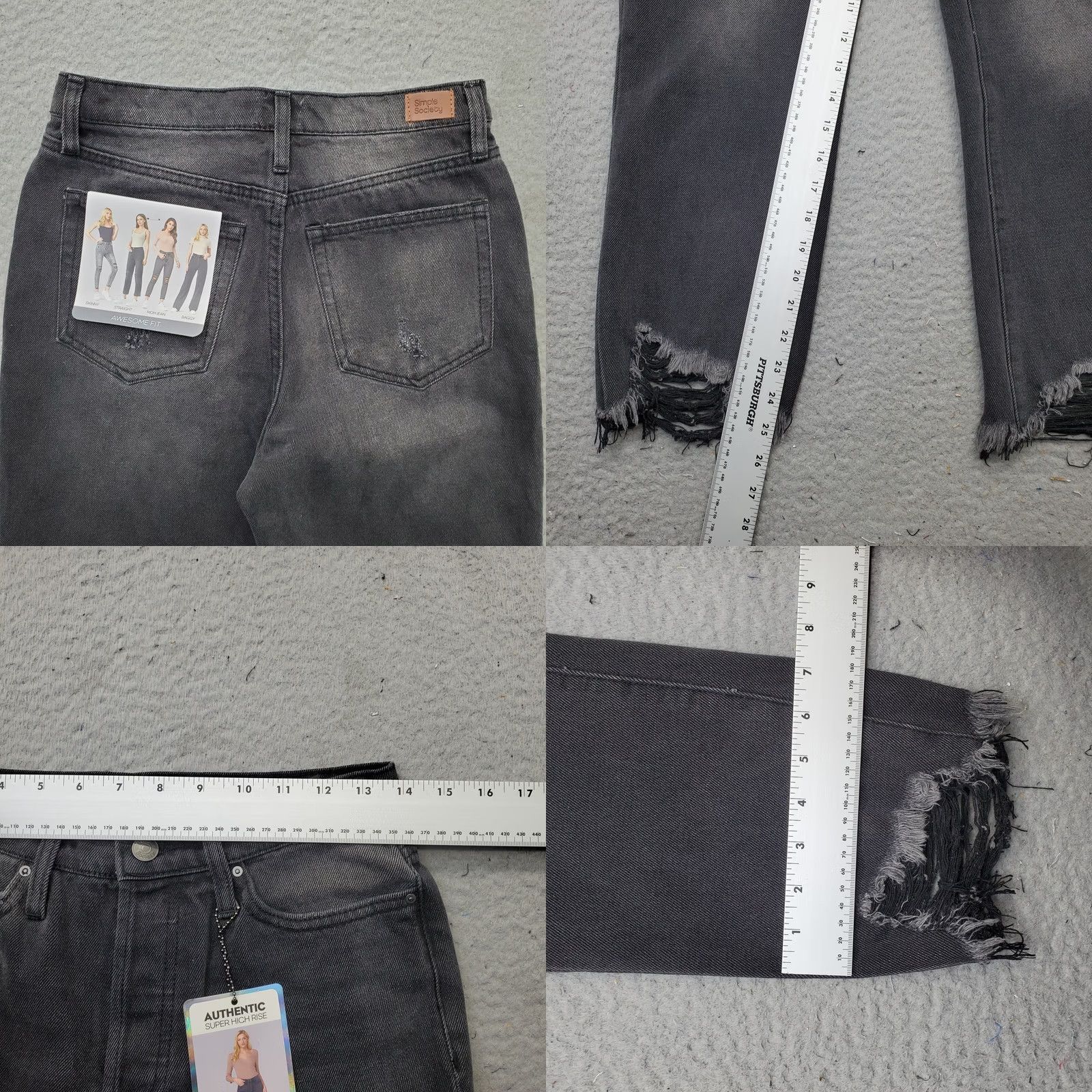 Vintage Simple Society Jeans Womens 7/28 Denim High Rise Frayed Hem Straight Leg Jeans Womens Size 7 Black 28x25 5-Pocket NWT Size 28" / US 6 / IT 42 - 8 Thumbnail
