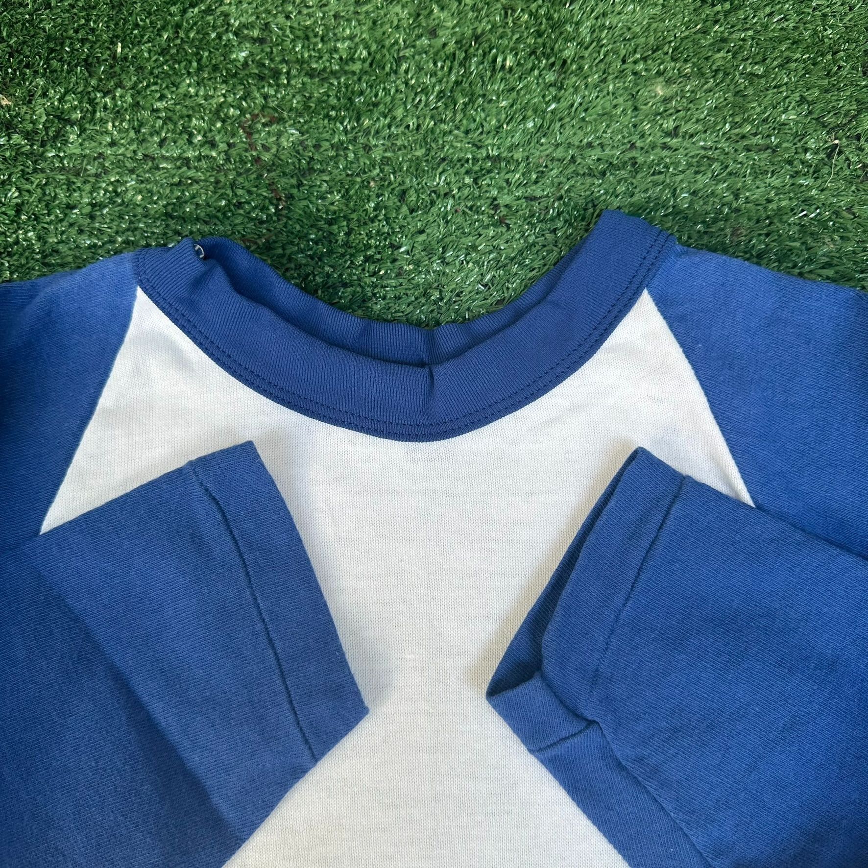 Russell Athletic Vintage 70s Russell White/Blue Raglan T-Shirt Blank Plain 3/ Size US S / EU 44-46 / 1 - 2 Thumbnail