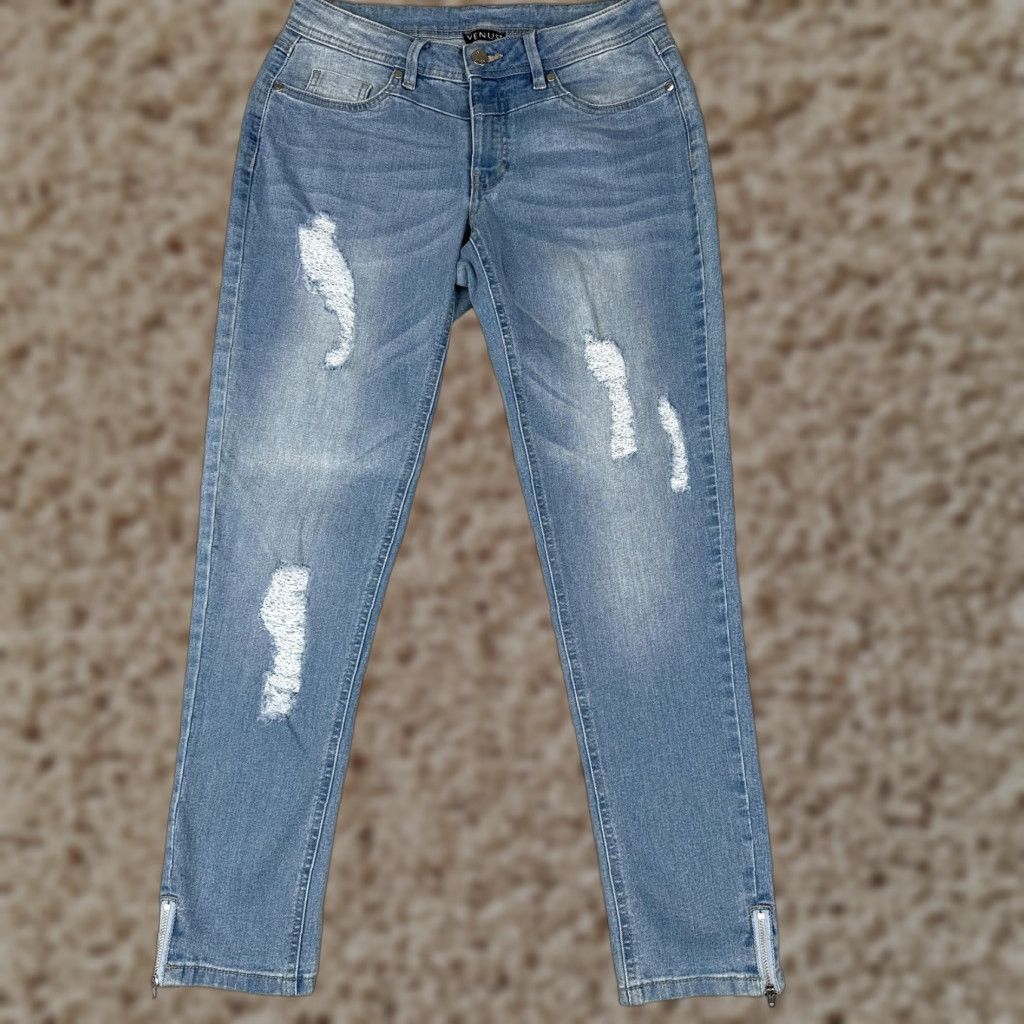 Venus Venus Jeans Womens 4 Blue Light Wash Distressed Skinny Ankle Zip Stretch Denim Size 27" / US 4 / IT 40 - 1 Thumbnail