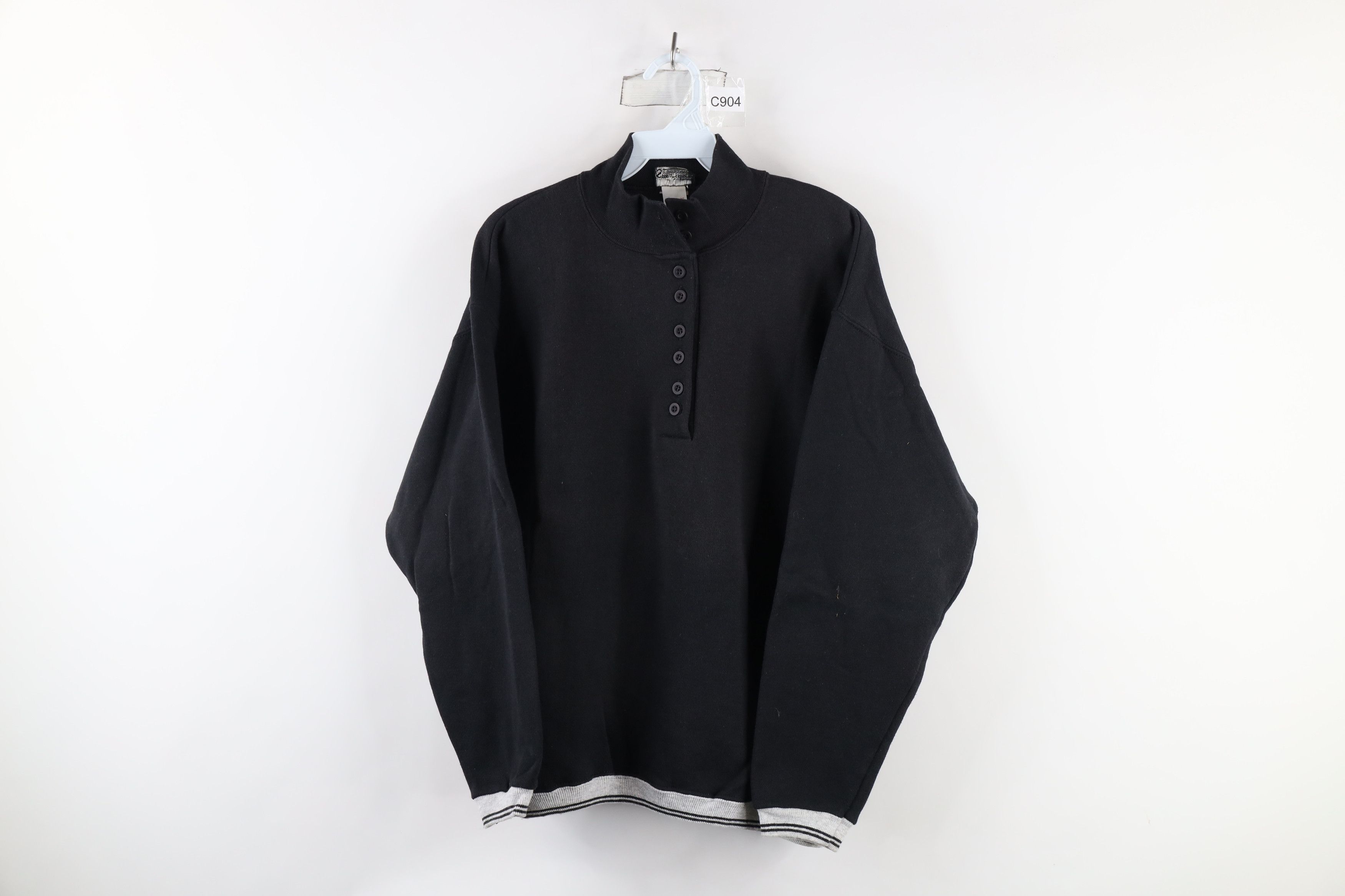 Vintage Vintage 90s Streetwear Blank Henley Sweatshirt Black USA Size M / US 6-8 / IT 42-44 - 1 Thumbnail