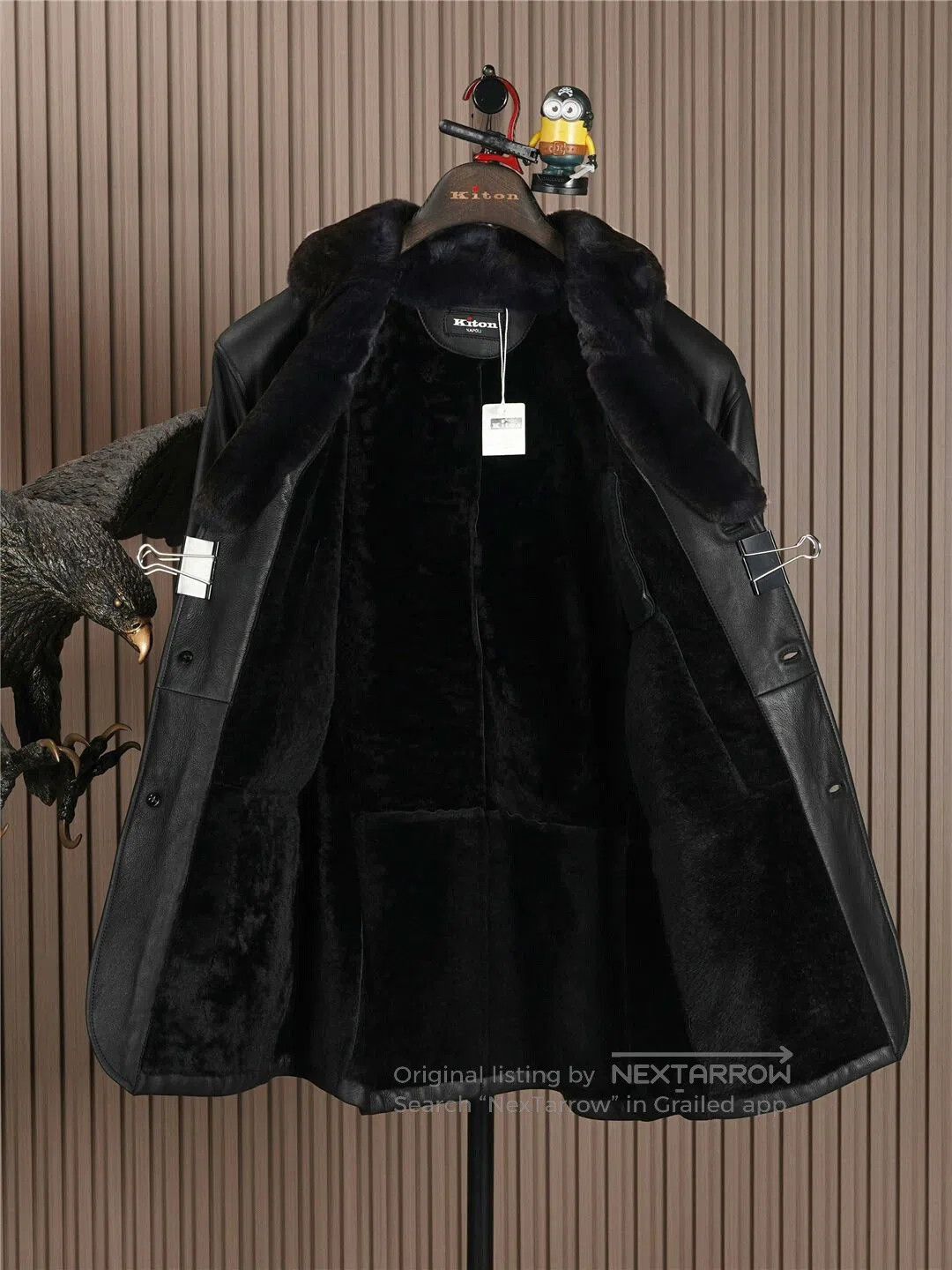 Kiton Black Shearling Leather Coat with Fur Collar. Size US M / EU 48-50 / 2 - 2 Thumbnail
