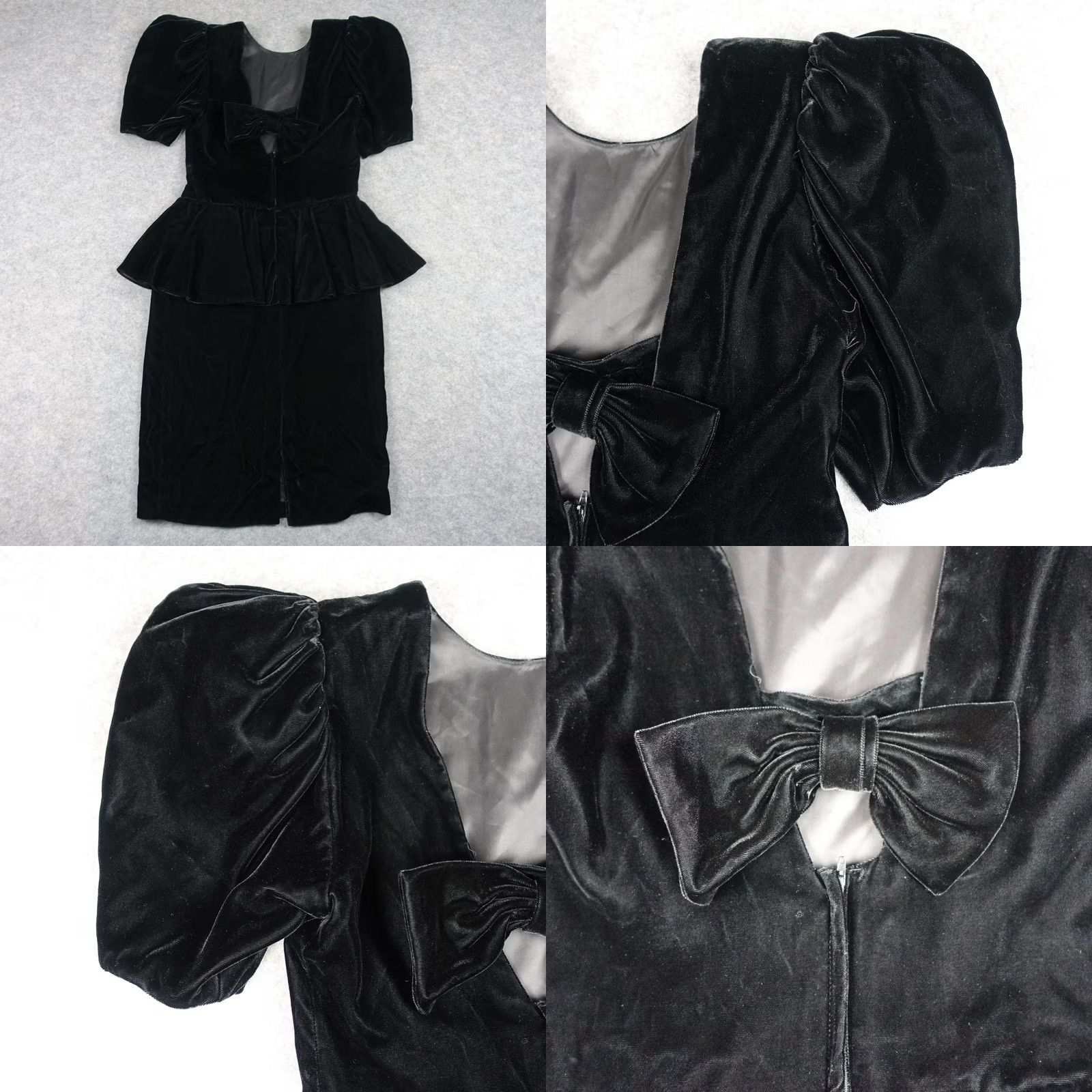 Velvet VINTAGE Black Velvet Dress Puff Sleeve Peplum Rhinestone Bow Midi 80s Womens 6 Dress Black Velvet Puff Sleeve Peplum Rhinestone Bow Midi 80s Womens 6 Size M / US 6-8 / IT 42-44 - 8 Thumbnail