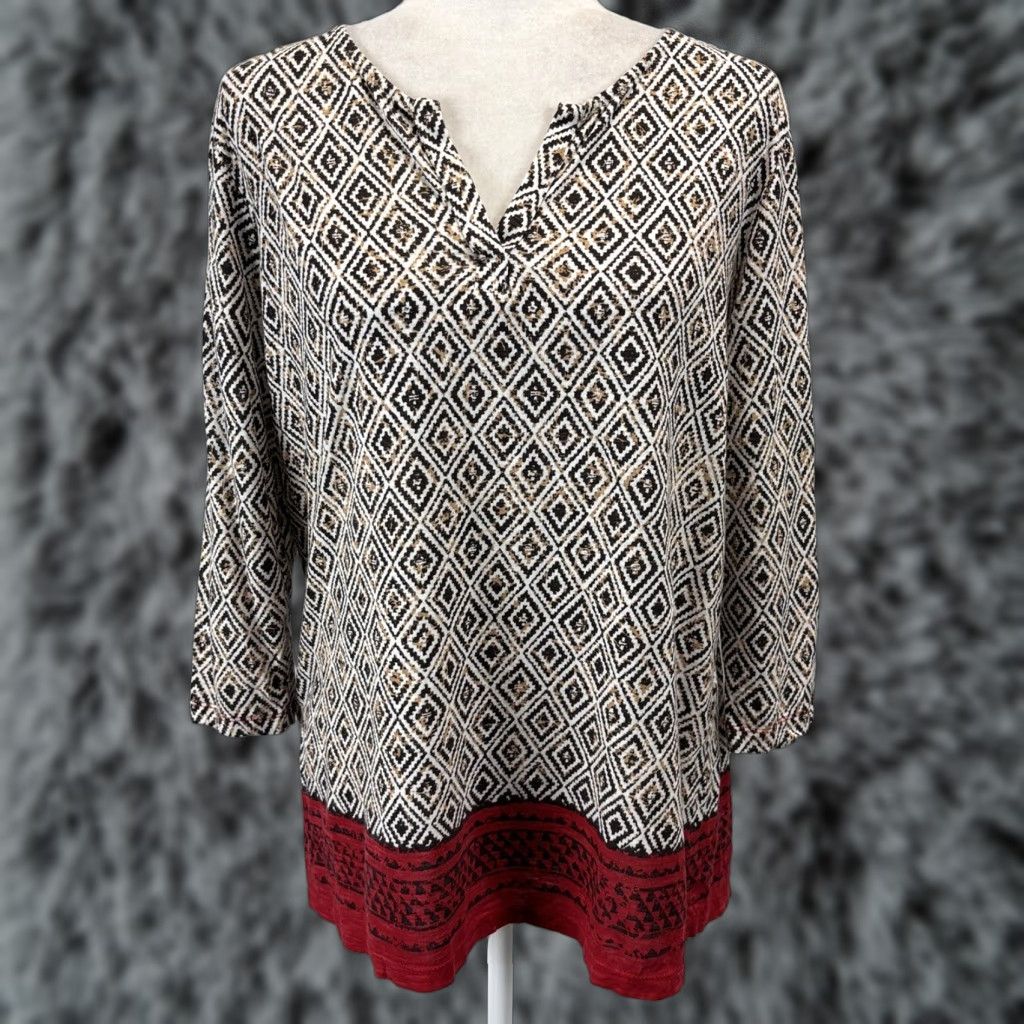 Vintage Chicos Diamond Print Tunic Top Shirt Sz 2 US Large 3/4 Sleeves Casual Tshirt Size L / US 10 / IT 46 - 1 Thumbnail