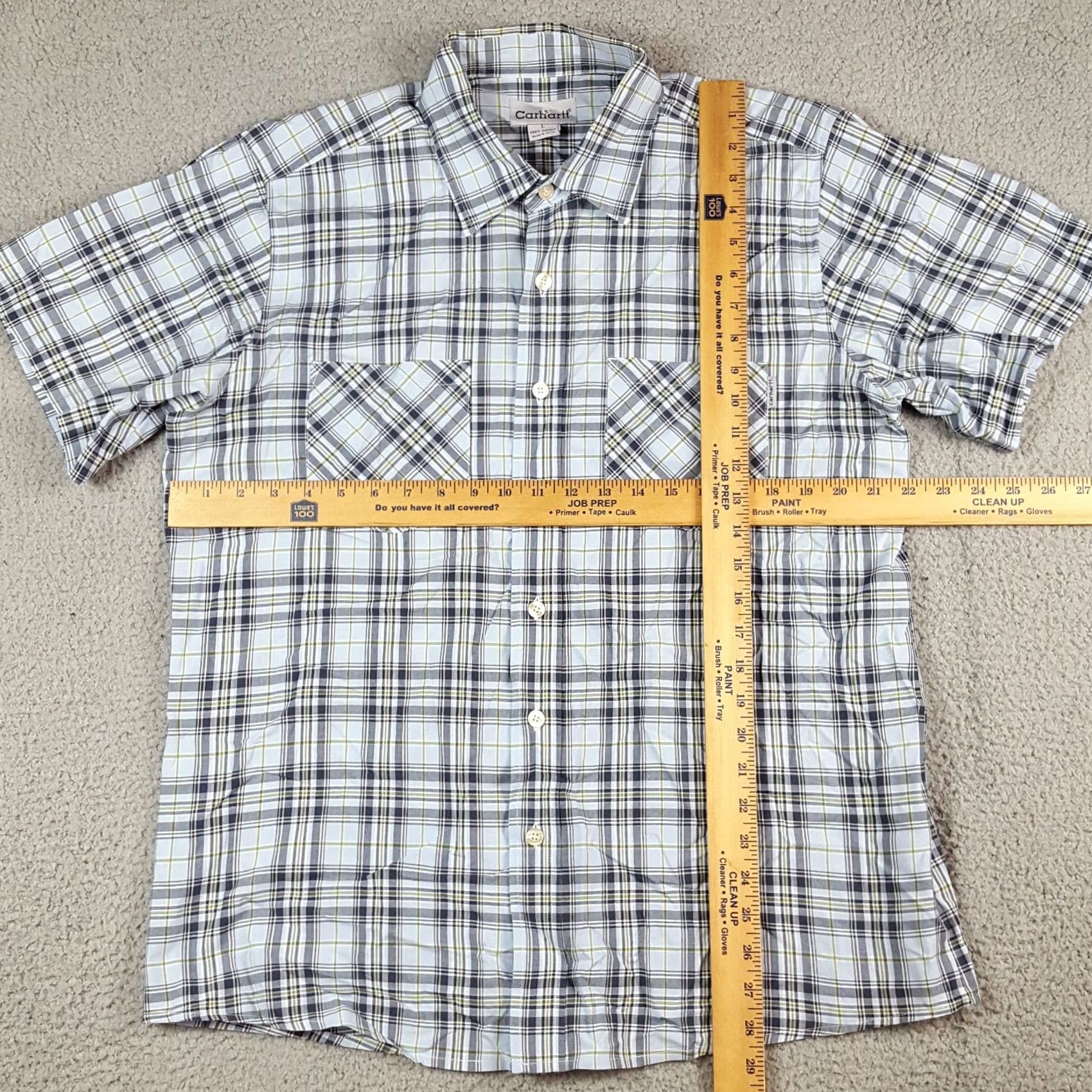 Carhartt VINTAGE Carhartt Plaid Button-Up Shirt Lightweight Short Sleeve Pocket L Men Blue Size US L / EU 52-54 / 3 - 6 Thumbnail