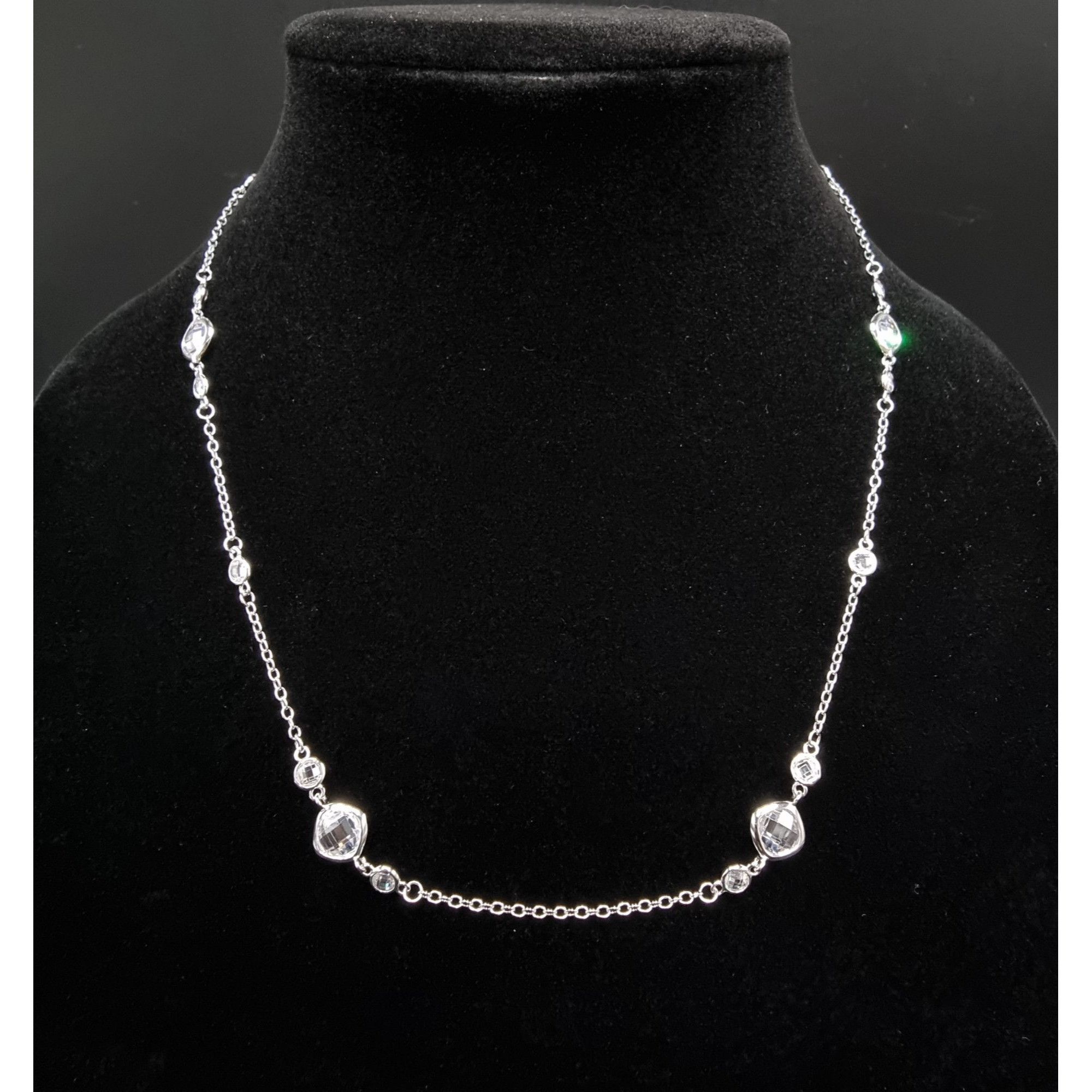 Vintage W 925 Sterling Silver Necklace With Clear CZ Size ONE SIZE - 1 Thumbnail