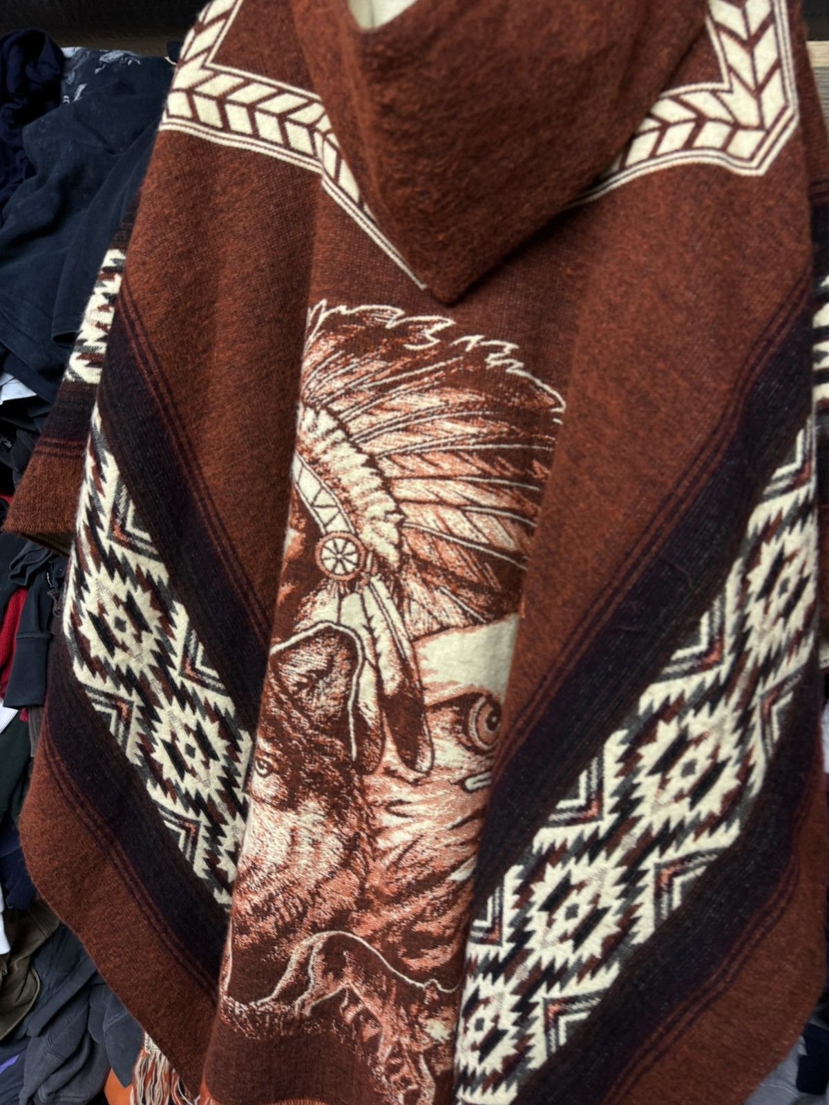 Japanese Brand 🇯🇵INDIGO HOODED FREE SIZE SLEEVE LESS WOLF PONCHOS HOODIES Size US XL / EU 56 / 4 - 6 Thumbnail