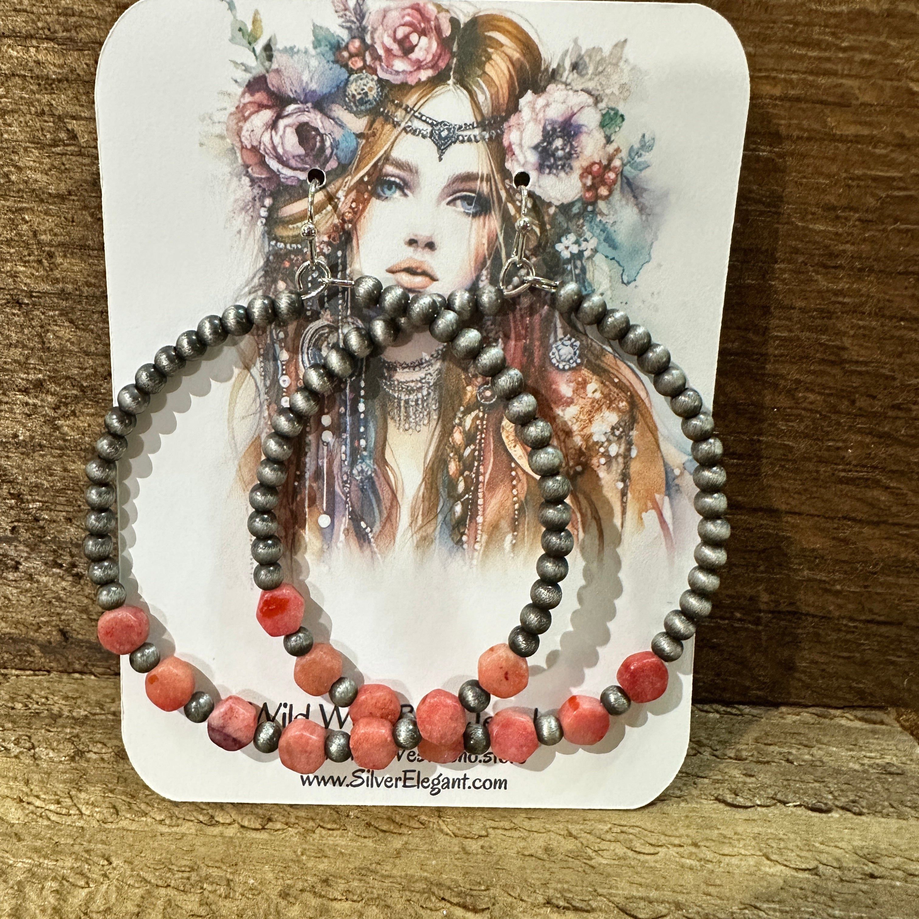 Other Handmade Hexa Gemstone Hoop Bead Earrings, Southwestern Desi Size ONE SIZE - 4 Thumbnail