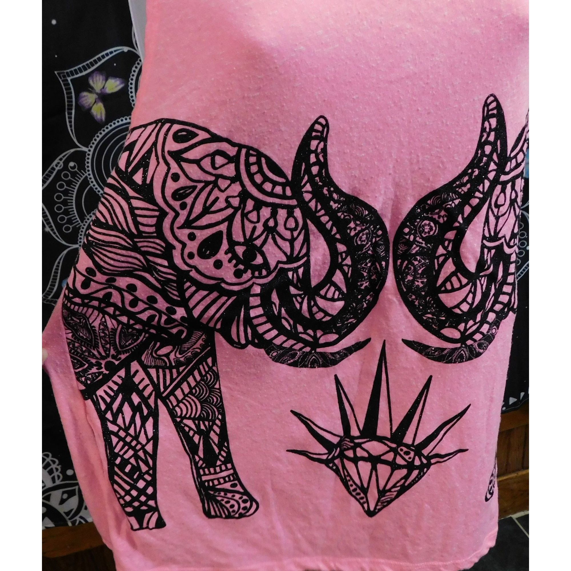 Other Wound Up Bohemian Sparkly Black And Pink Elephant Top Size XL / US 12-14 / IT 48-50 - 3 Thumbnail