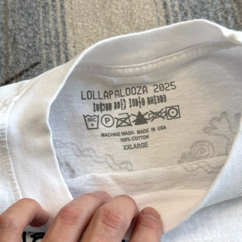 Market Lollapalooza 2025 Cactus Plant Flea Market Lineup T-Shirt 2XL White Men Short Sleeve Regular Solid Sabrina Carpenter Size US XXL / EU 58 / 5 - 3 Thumbnail