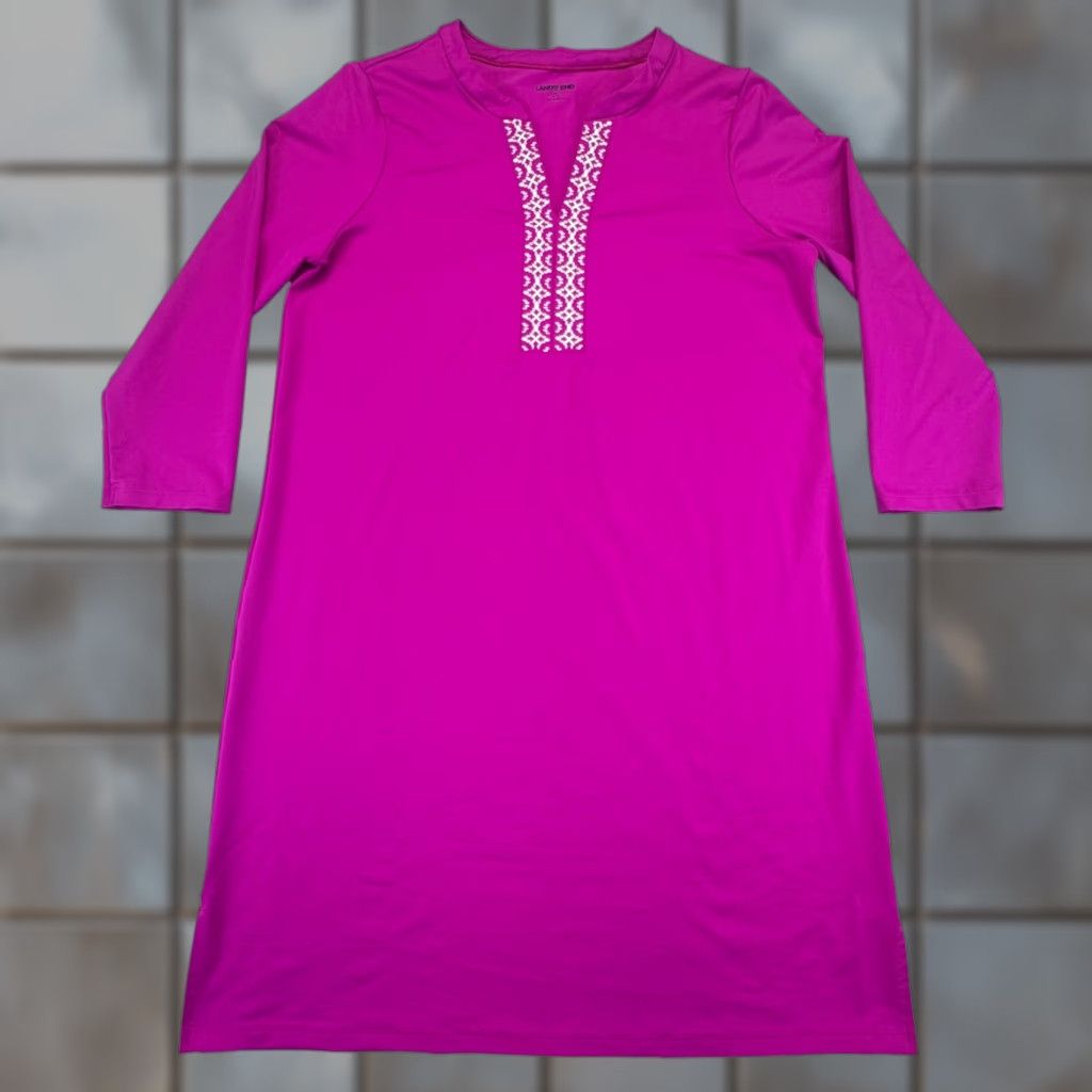 Lands' End Dress Women's Medium Beach Pink V Neck White Geometric  Embroidered Print 3/4 Sleeve Knit Knee Length Shirt Dress Casual Summer  Beach - ilac.rochib.com