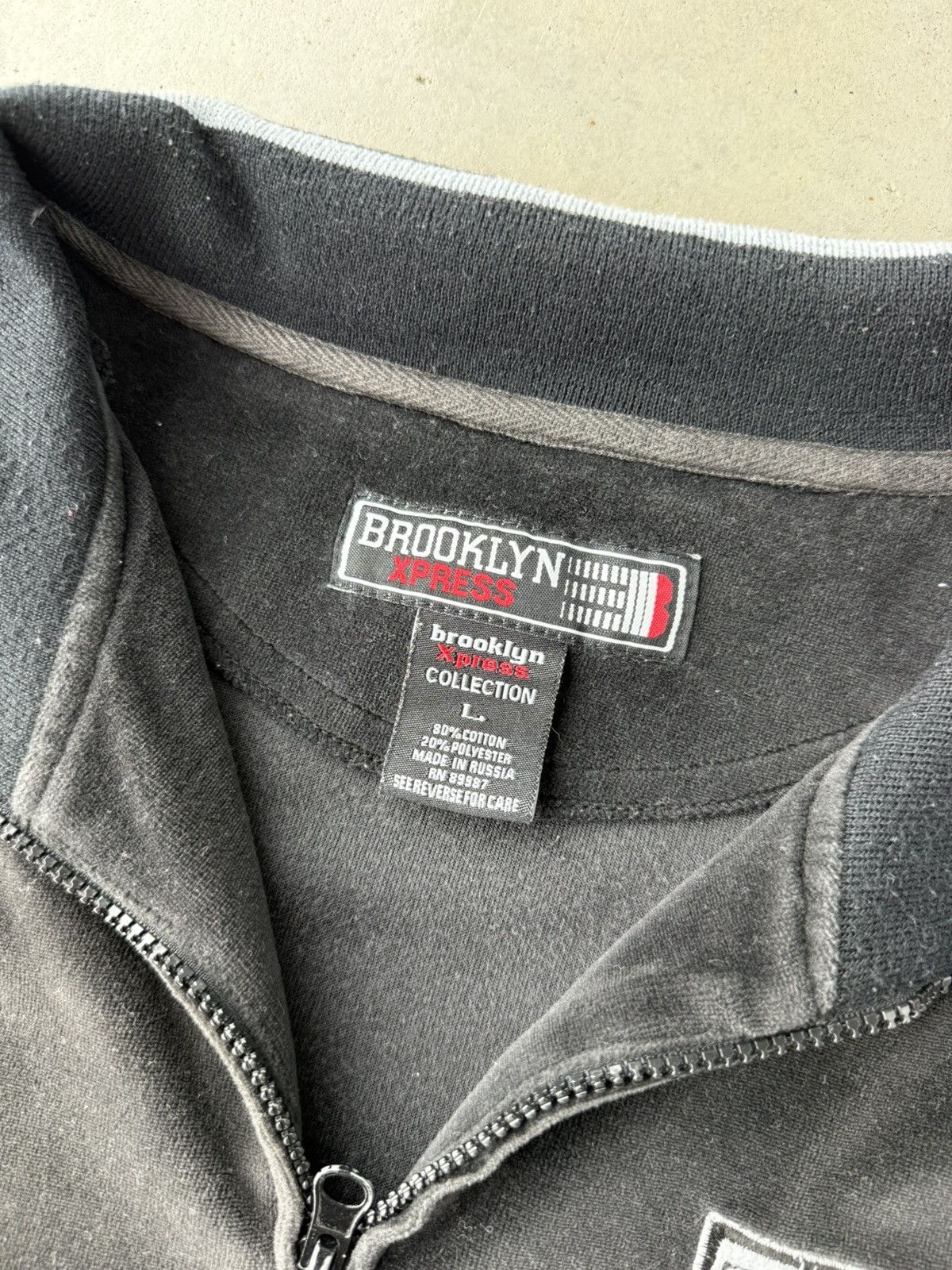 Brooklyn Xpress Vintage 00s Brooklyn Xpress Black Velour Zip Up Track Jacket Size US L / EU 52-54 / 3 - 4 Thumbnail